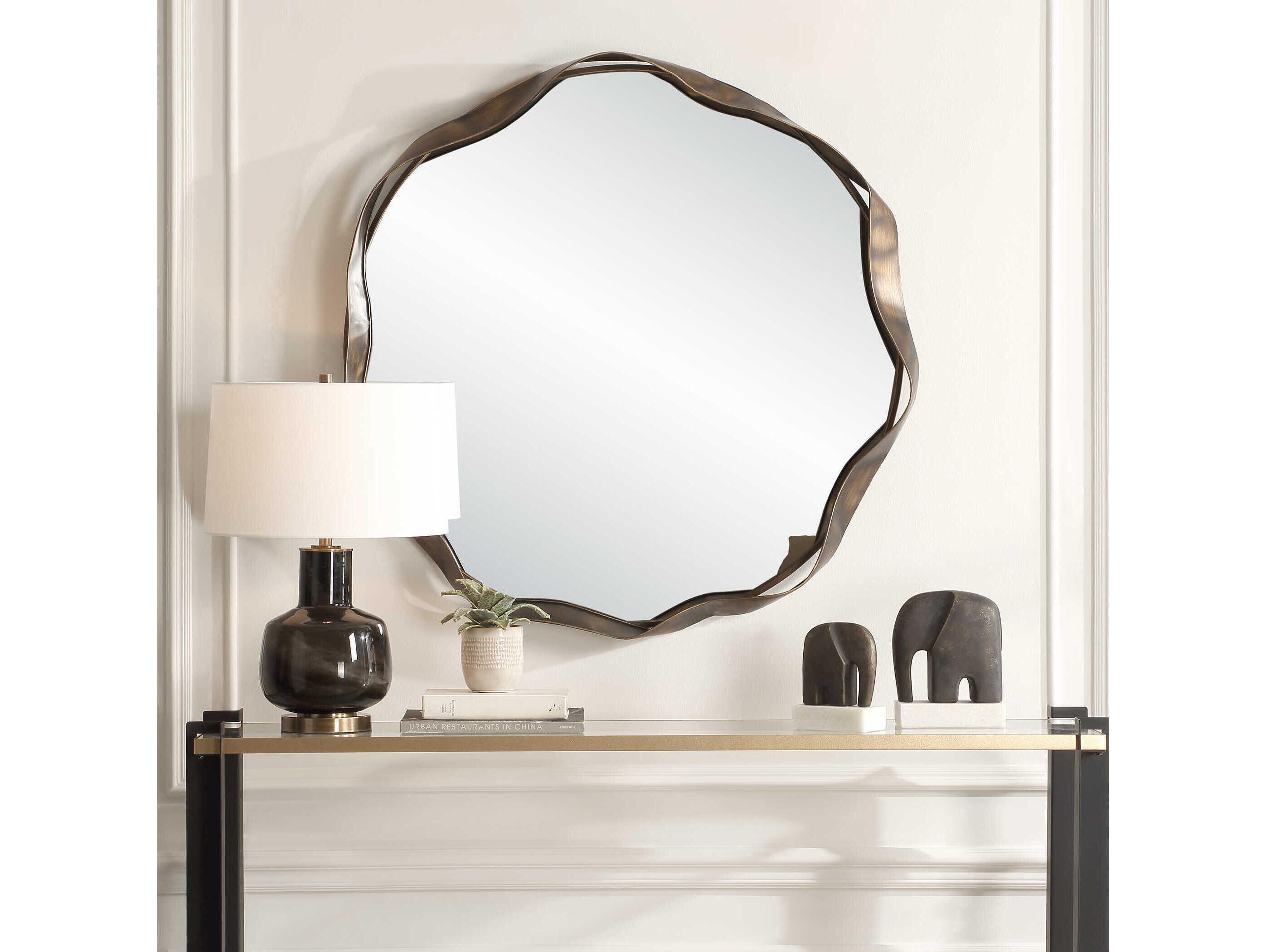 Uttermost Catch The Wave Warm Bronze Champagne Round Wall Mirror