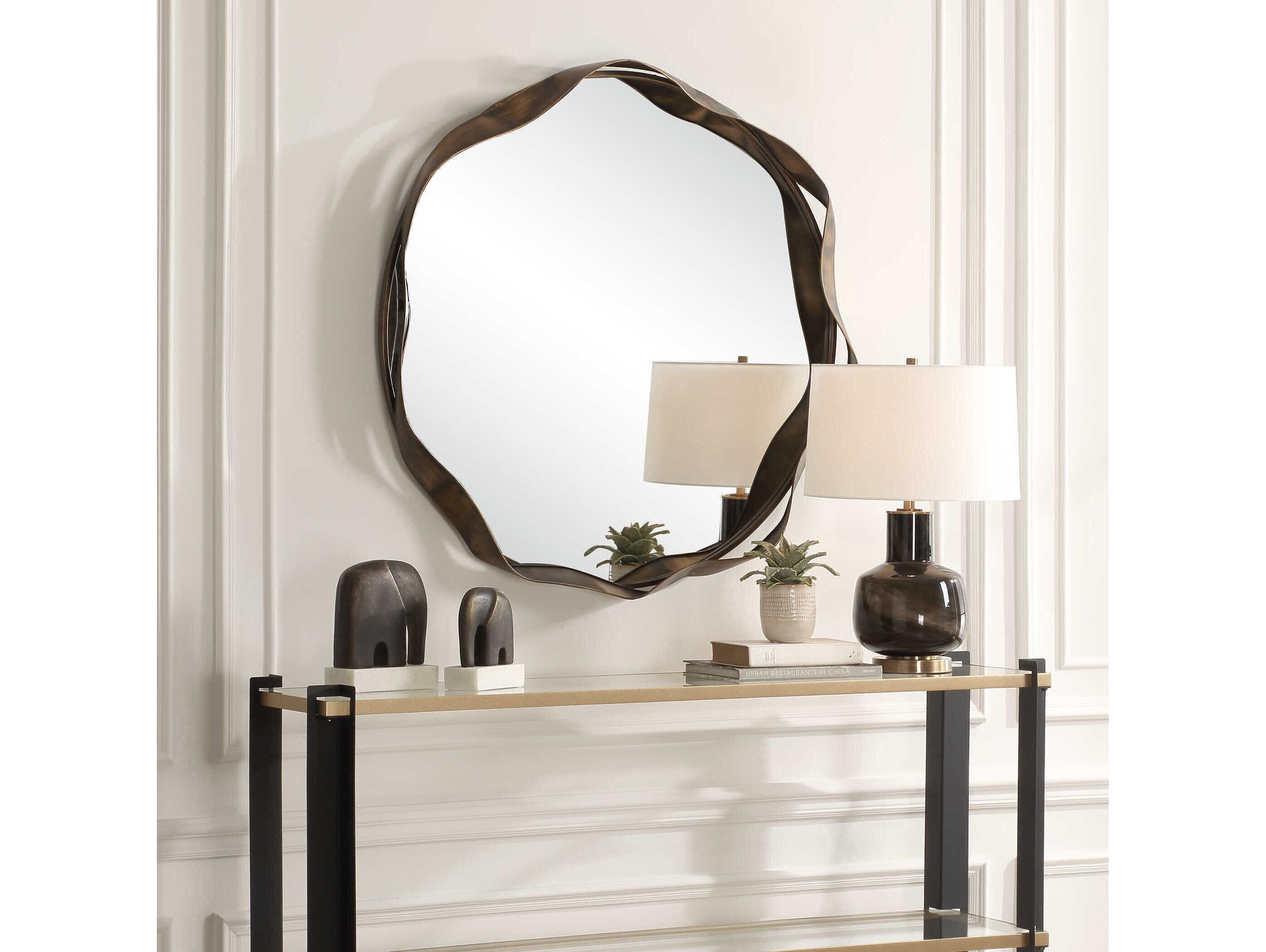 Uttermost Catch The Wave Warm Bronze Champagne Round Wall Mirror