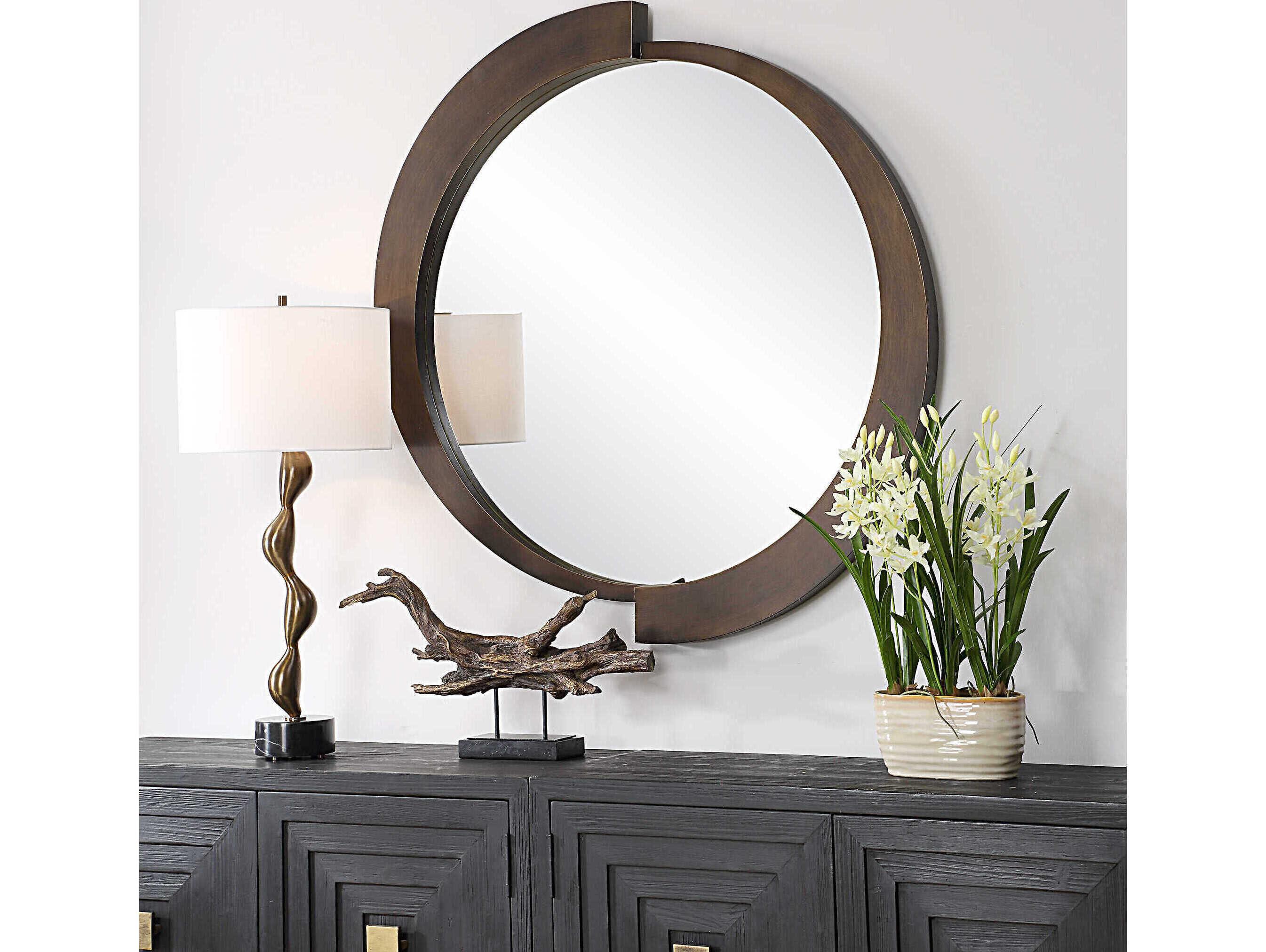 Uttermost Reverse Brushed Bronze Champagne Round Wall Mirror