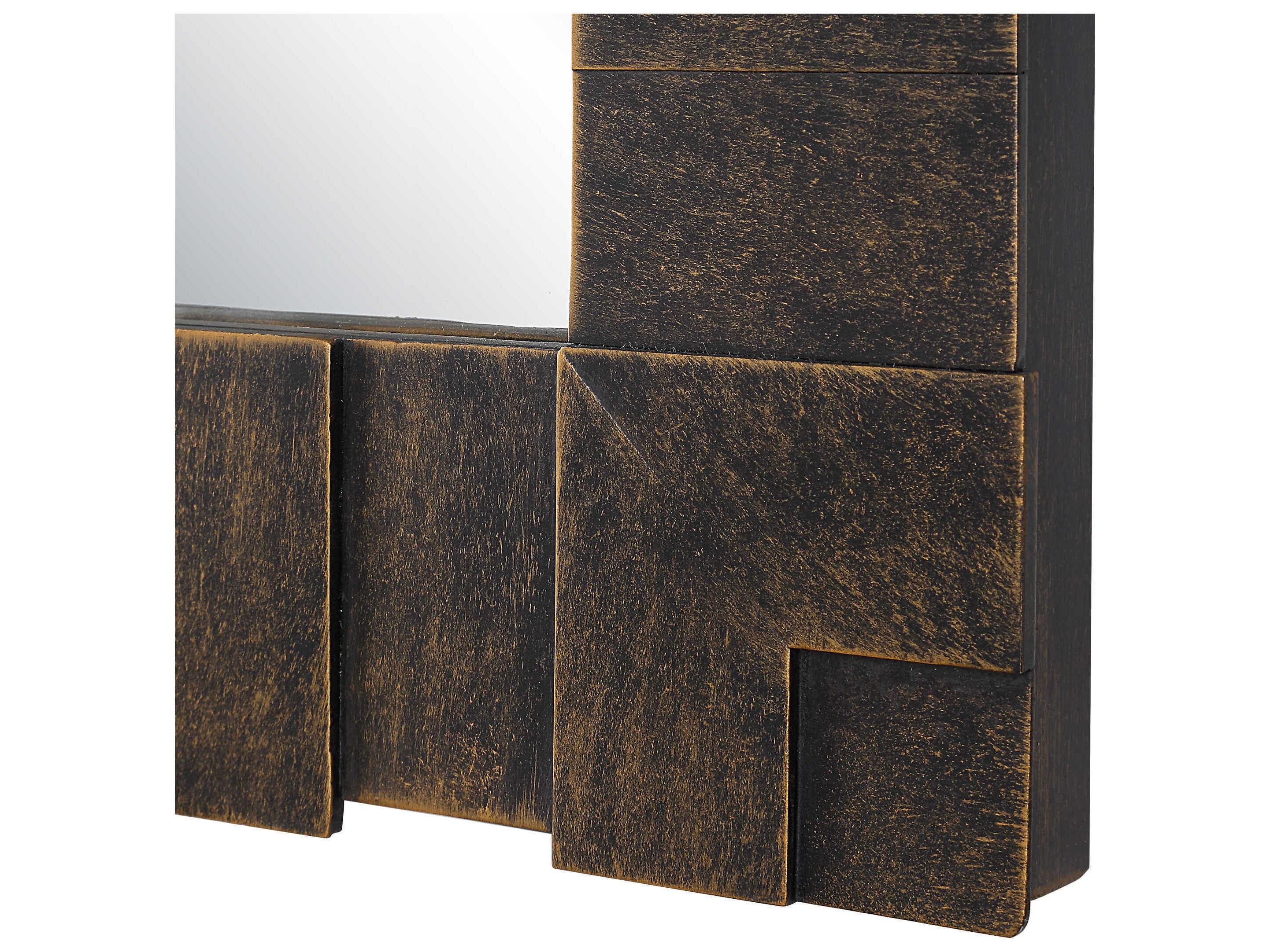 Uttermost Bustelo Distressed Dark Bronze Antique Gold Rectangular Wall Mirror