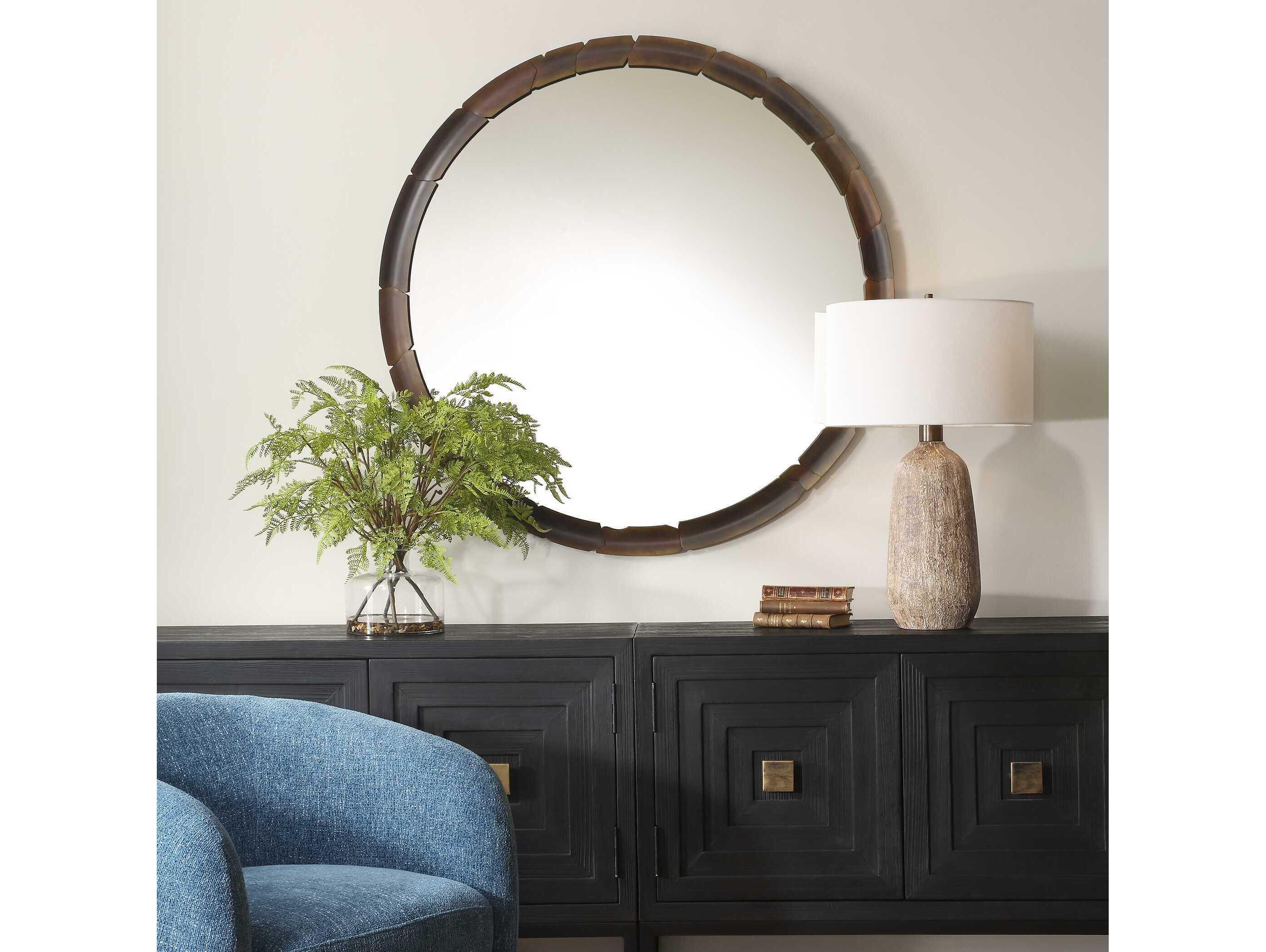 Uttermost Auger Aged Rust Bronze Round Wall Mirror