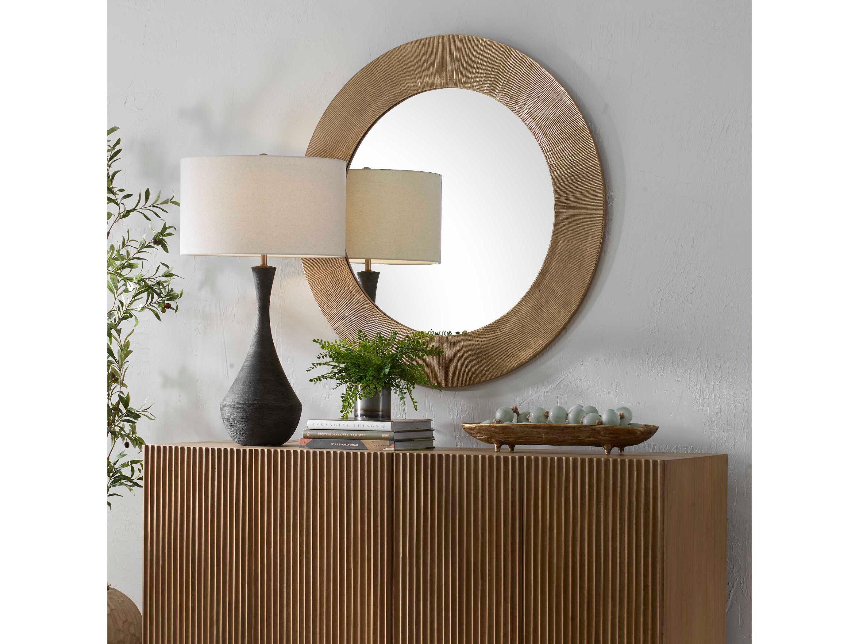 Uttermost Tano Antique Brass Round Wall Mirror