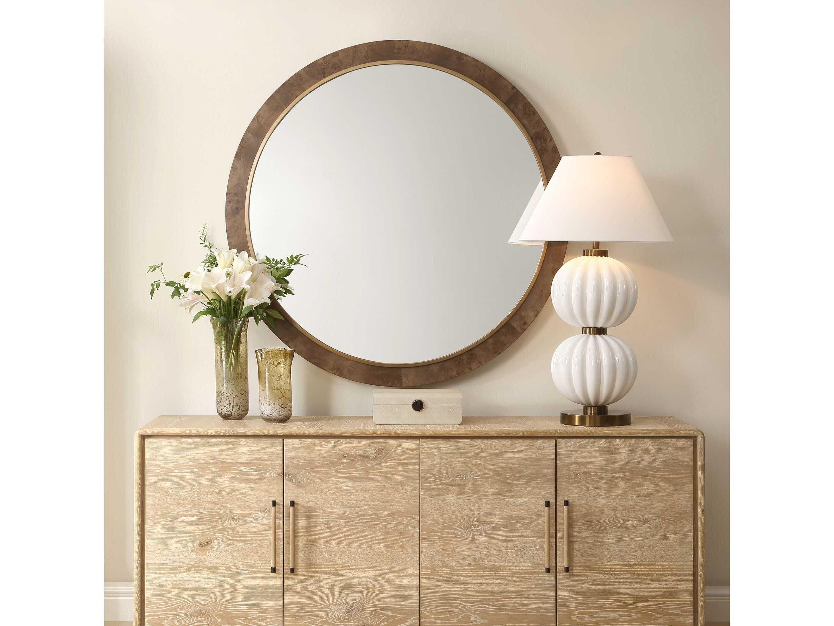 Uttermost Cleveland Natural Antique Gold Round Wall Mirror