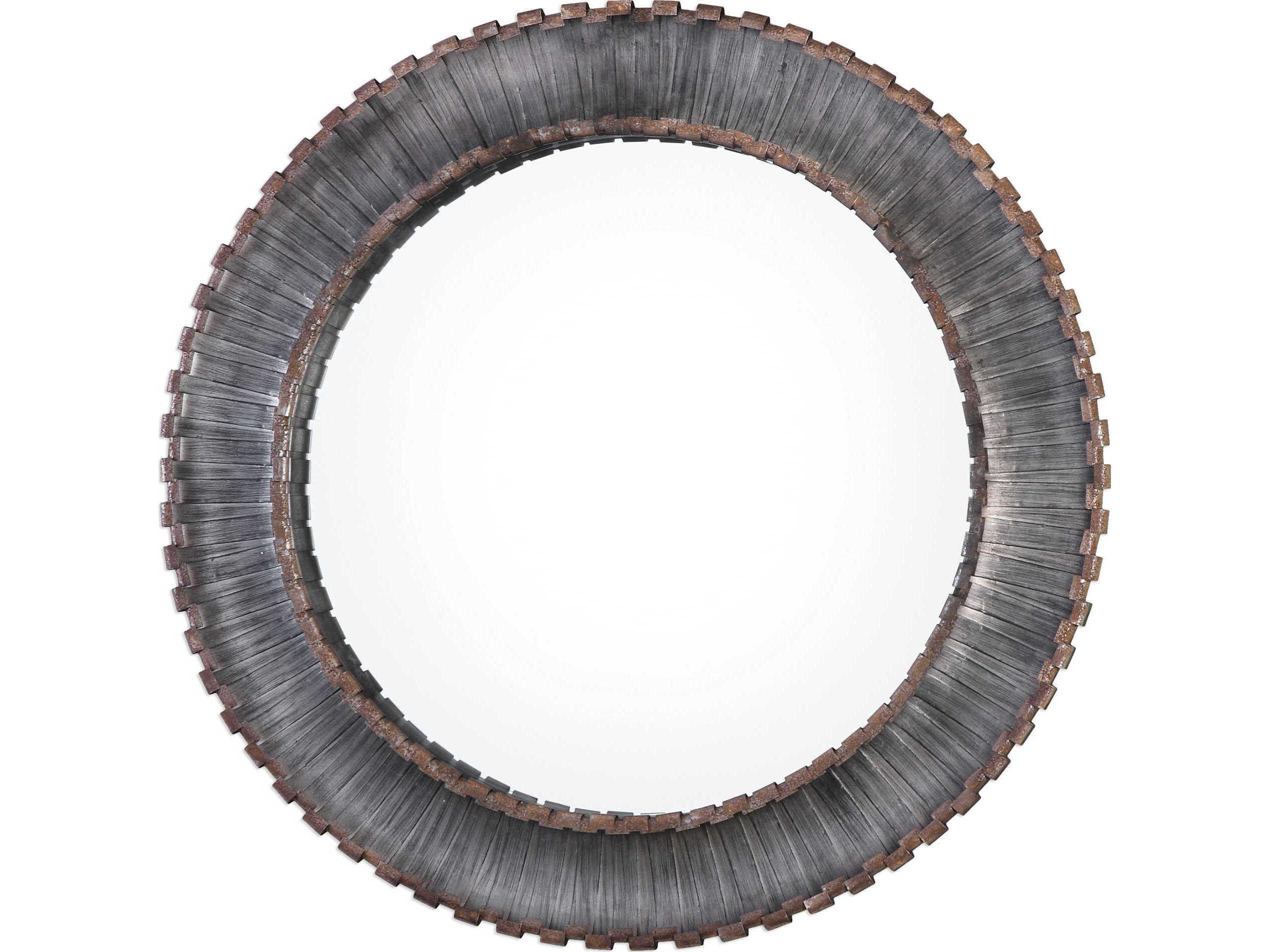 Uttermost Tanaina Metallic Silver with Black & Rust Brown Round Wall Mirror