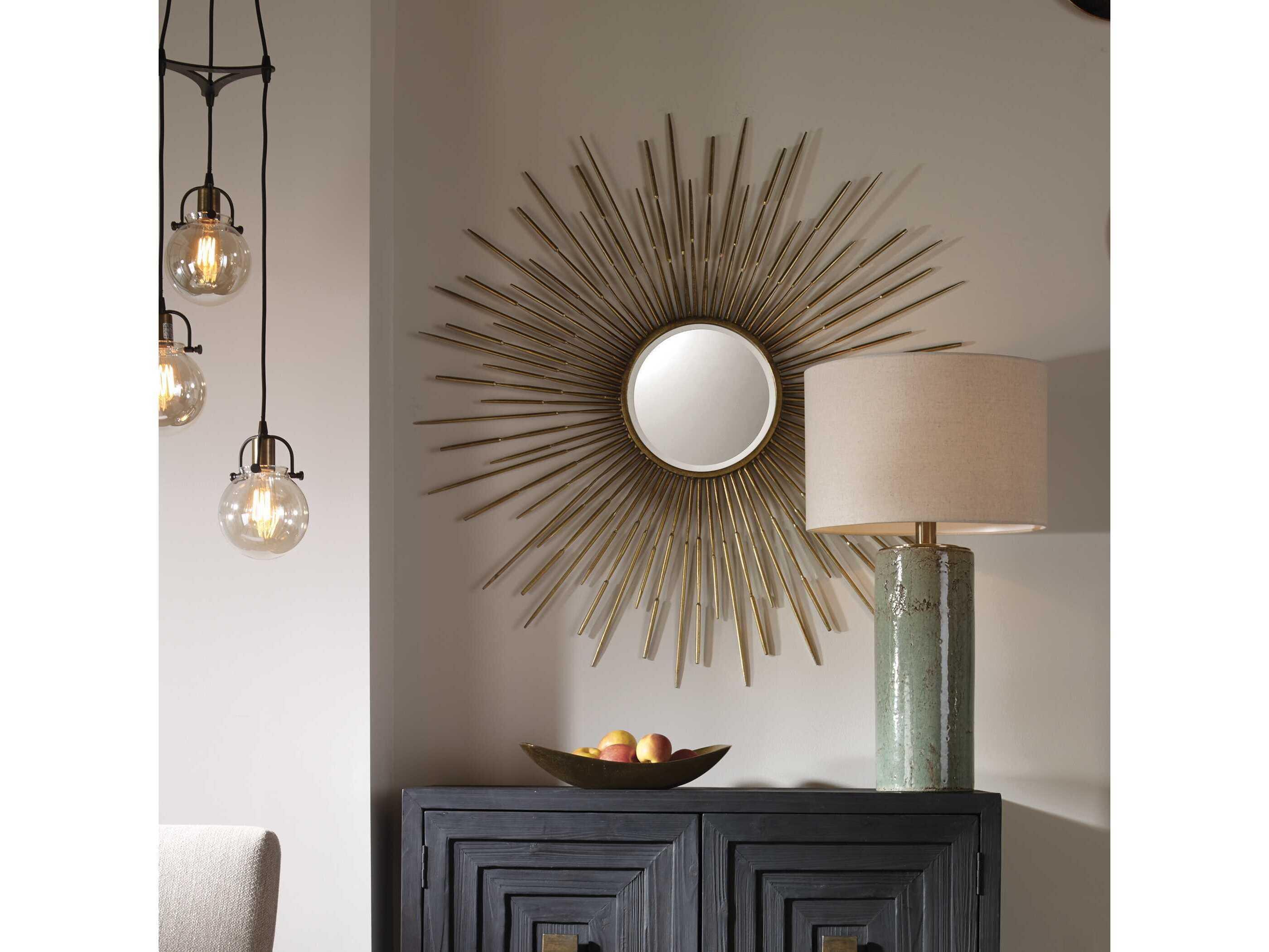 Uttermost Golden Antique Gold Leaf Sunburst Wall Mirror