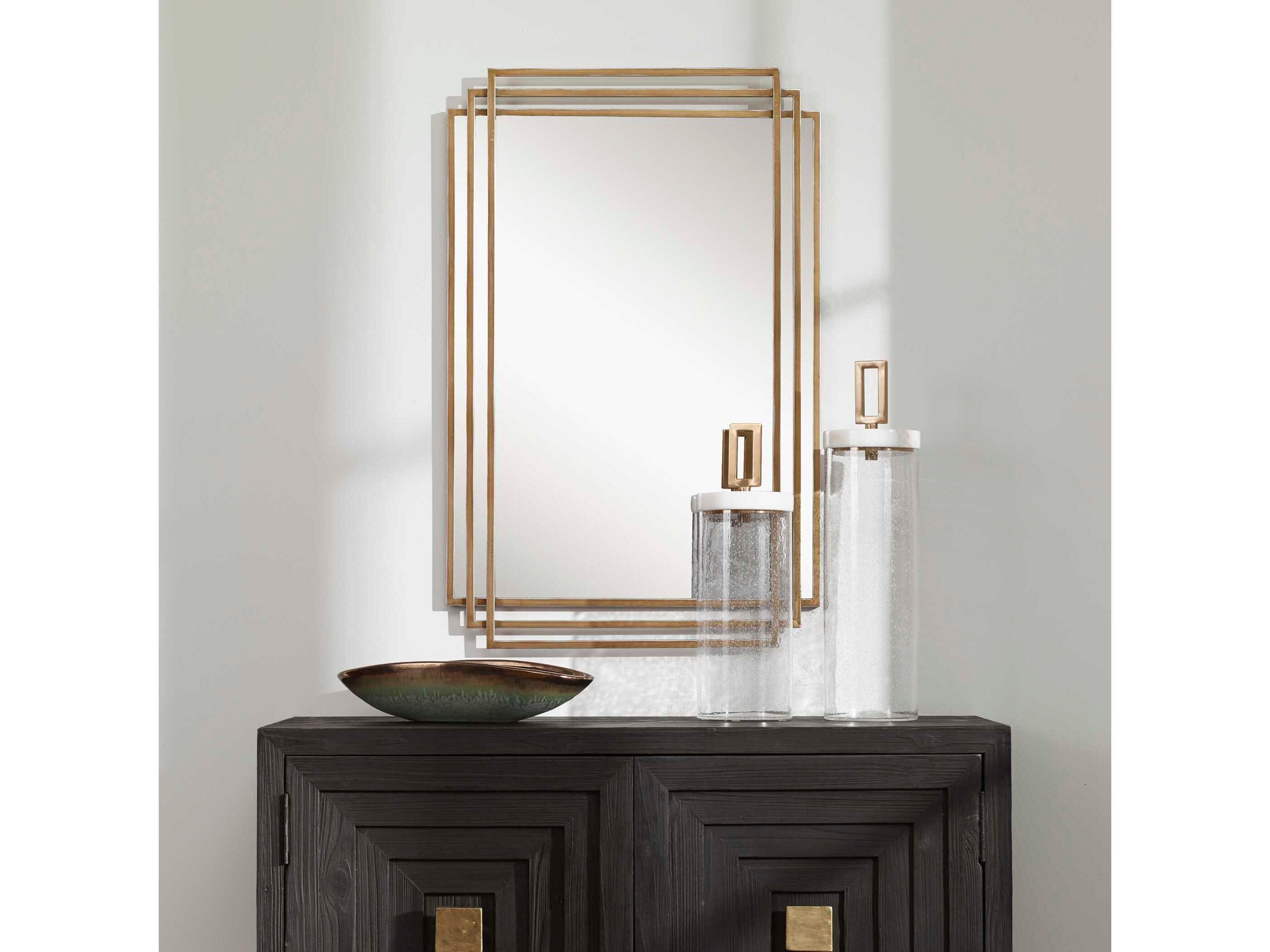 Uttermost Amherst Distressed Brushed Gold Rectangular Wall Mirror