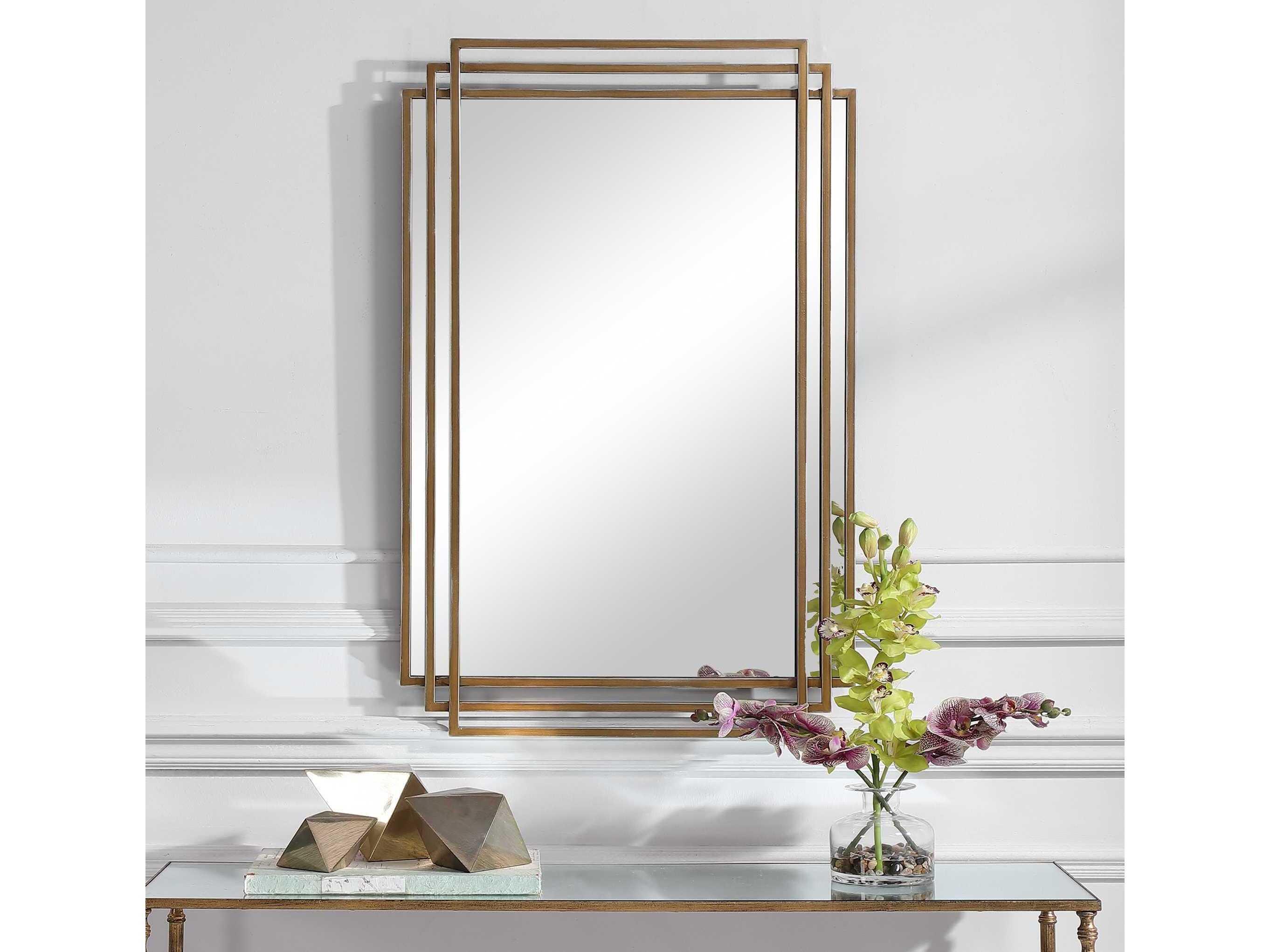 Uttermost Amherst Distressed Brushed Gold Rectangular Wall Mirror