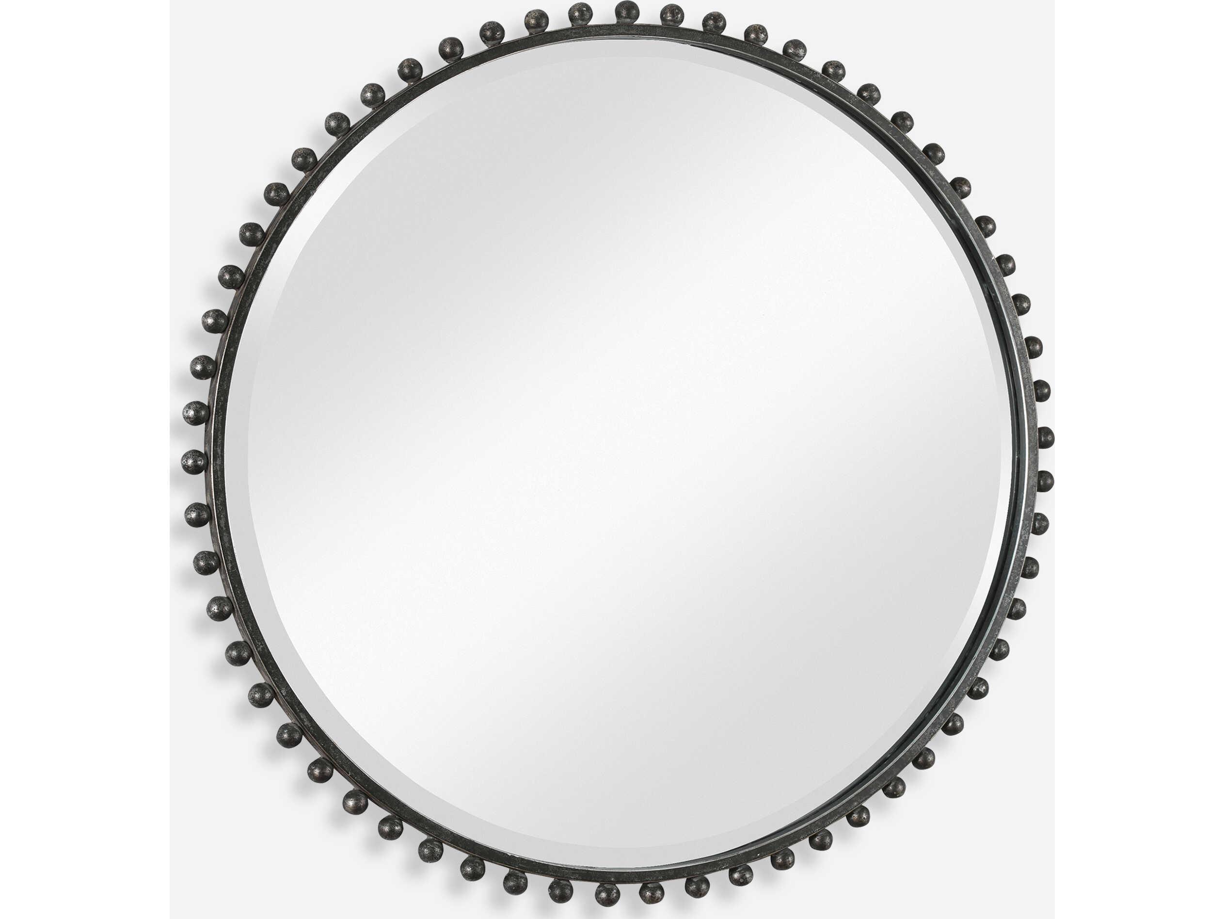 Uttermost Taza Distressed Black / Light Gray Round Wall Mirror