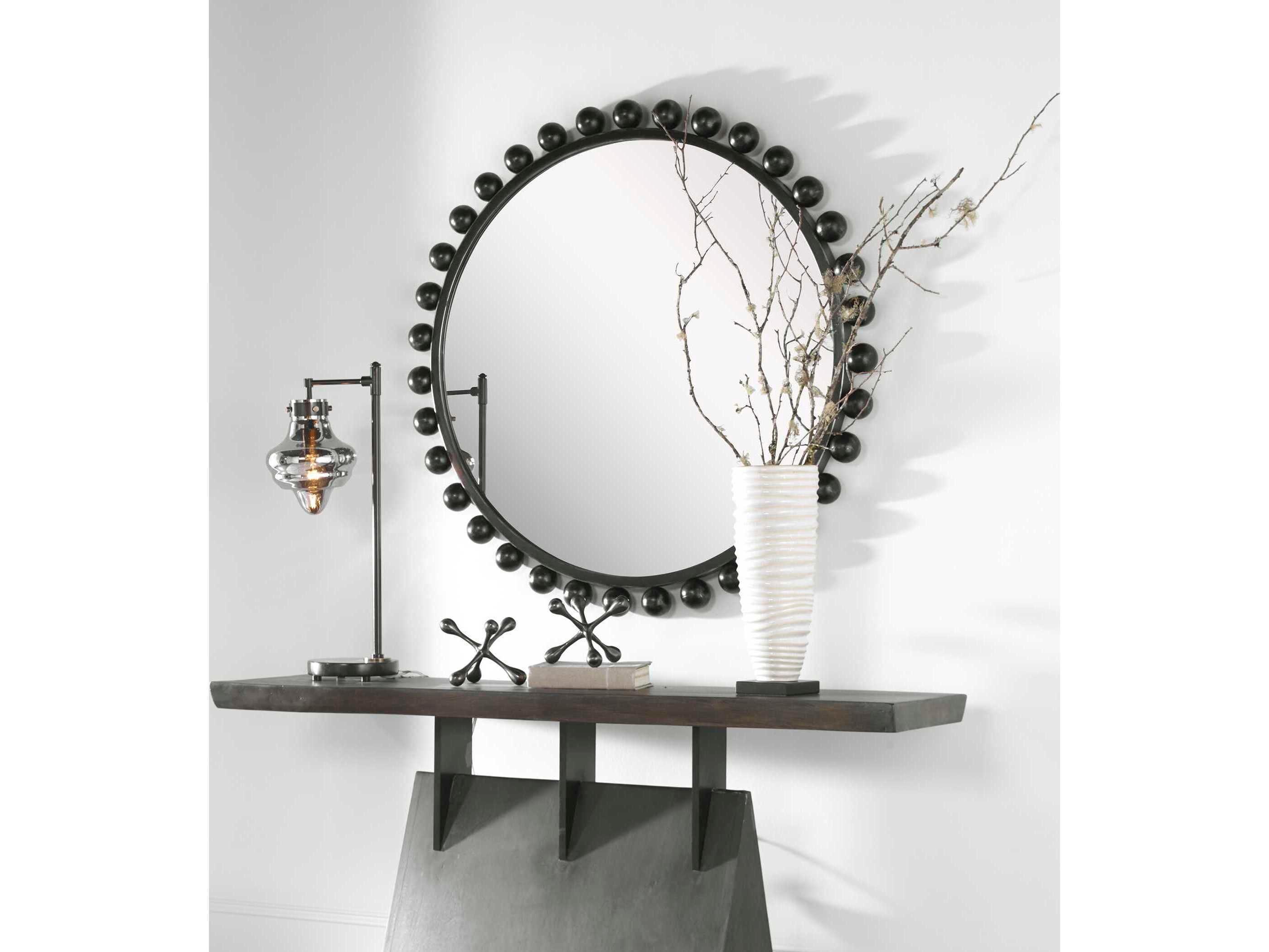 Uttermost Cyra Distressed Black Round Wall Mirror