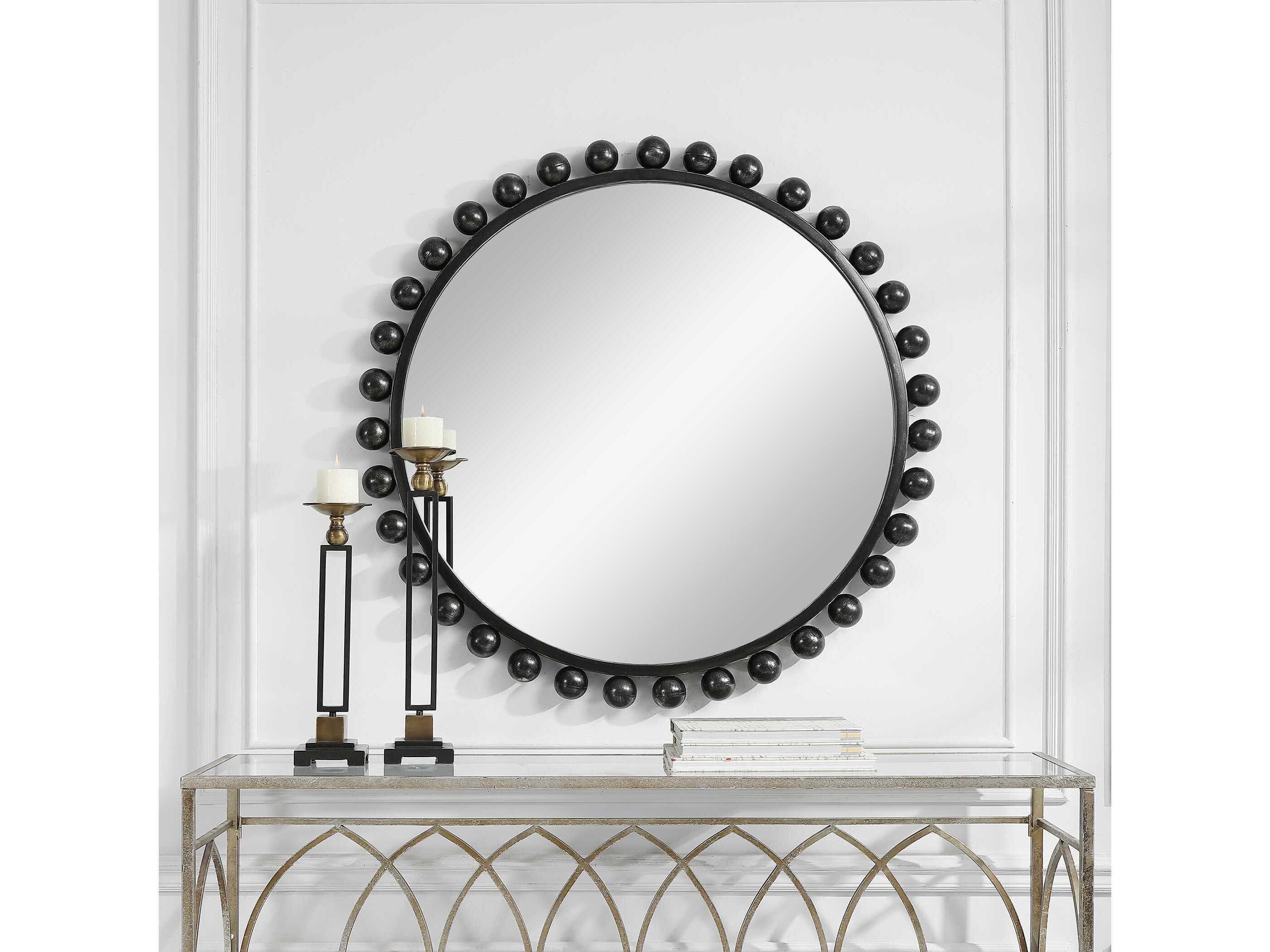 Uttermost Cyra Distressed Black Round Wall Mirror