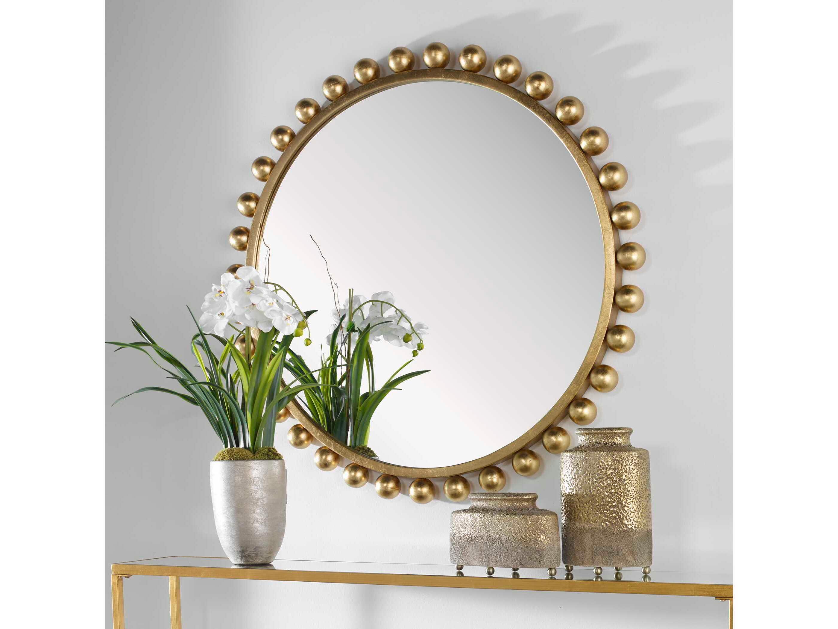 Uttermost Cyra Metallic Gold Leaf Round Wall Mirror
