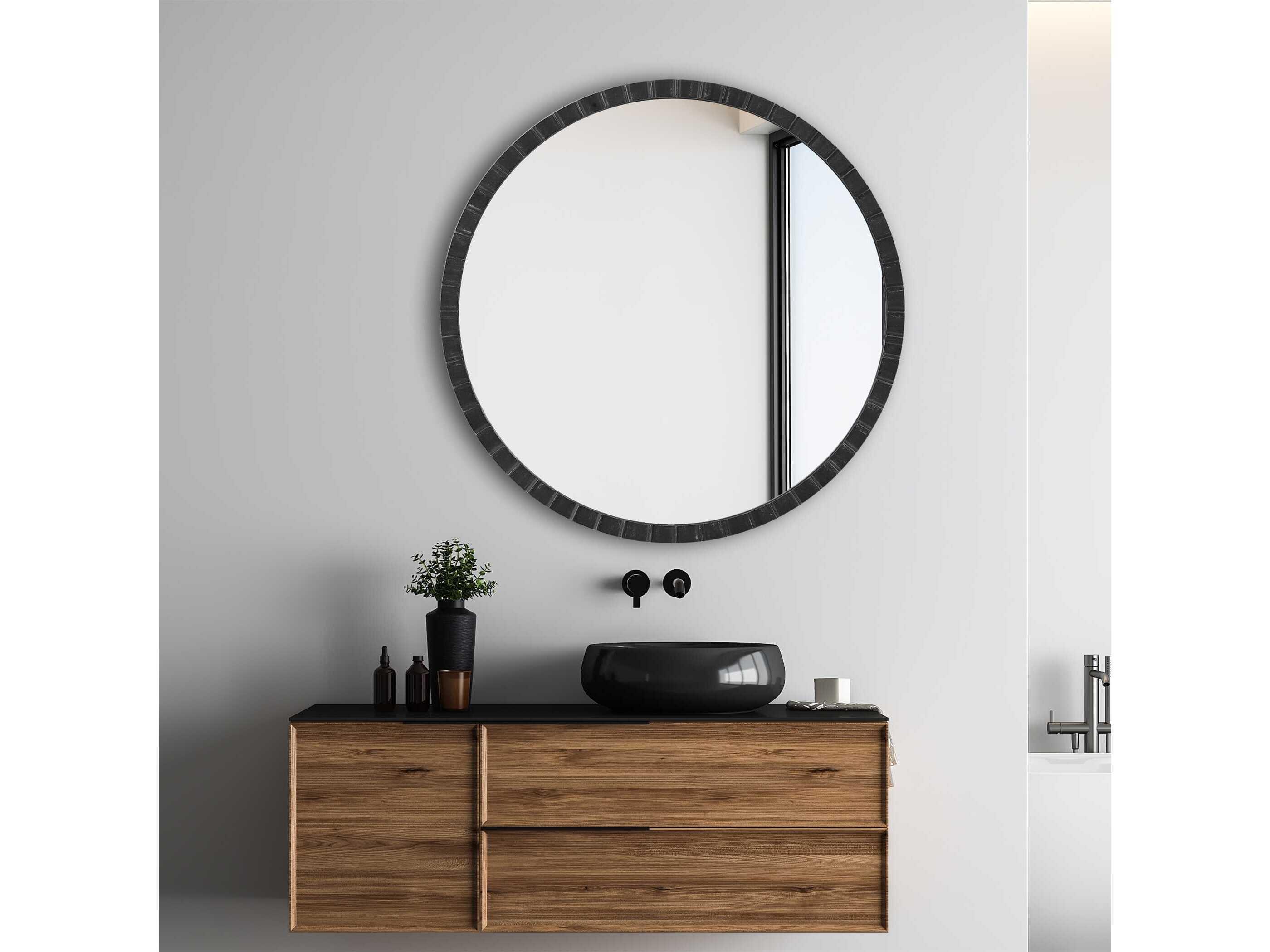 Uttermost Dandridge Distressed Matte Black Round Wall Mirror
