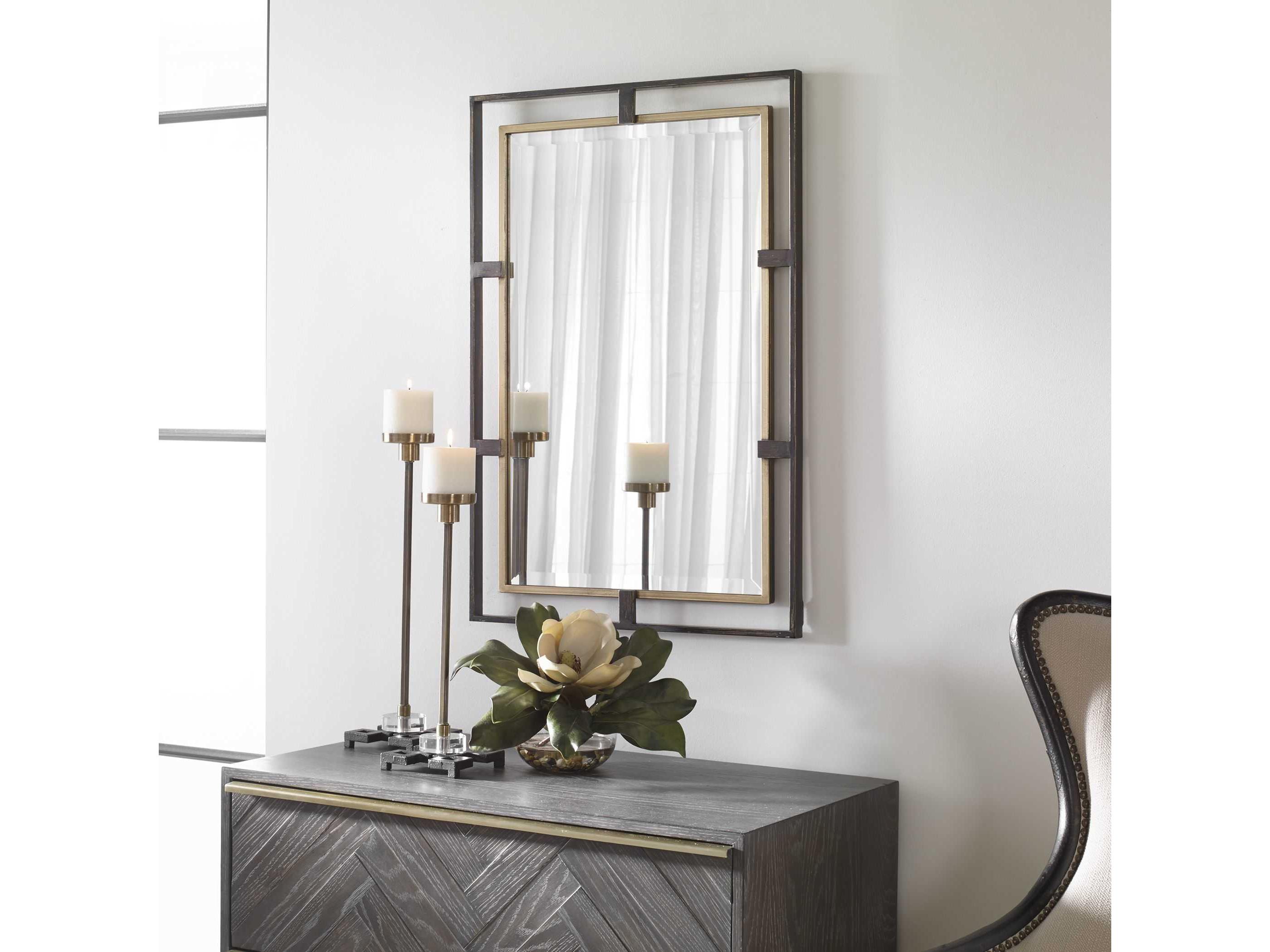 Uttermost Carrizo Distressed Rustic Bronze Rectangular Wall Mirror