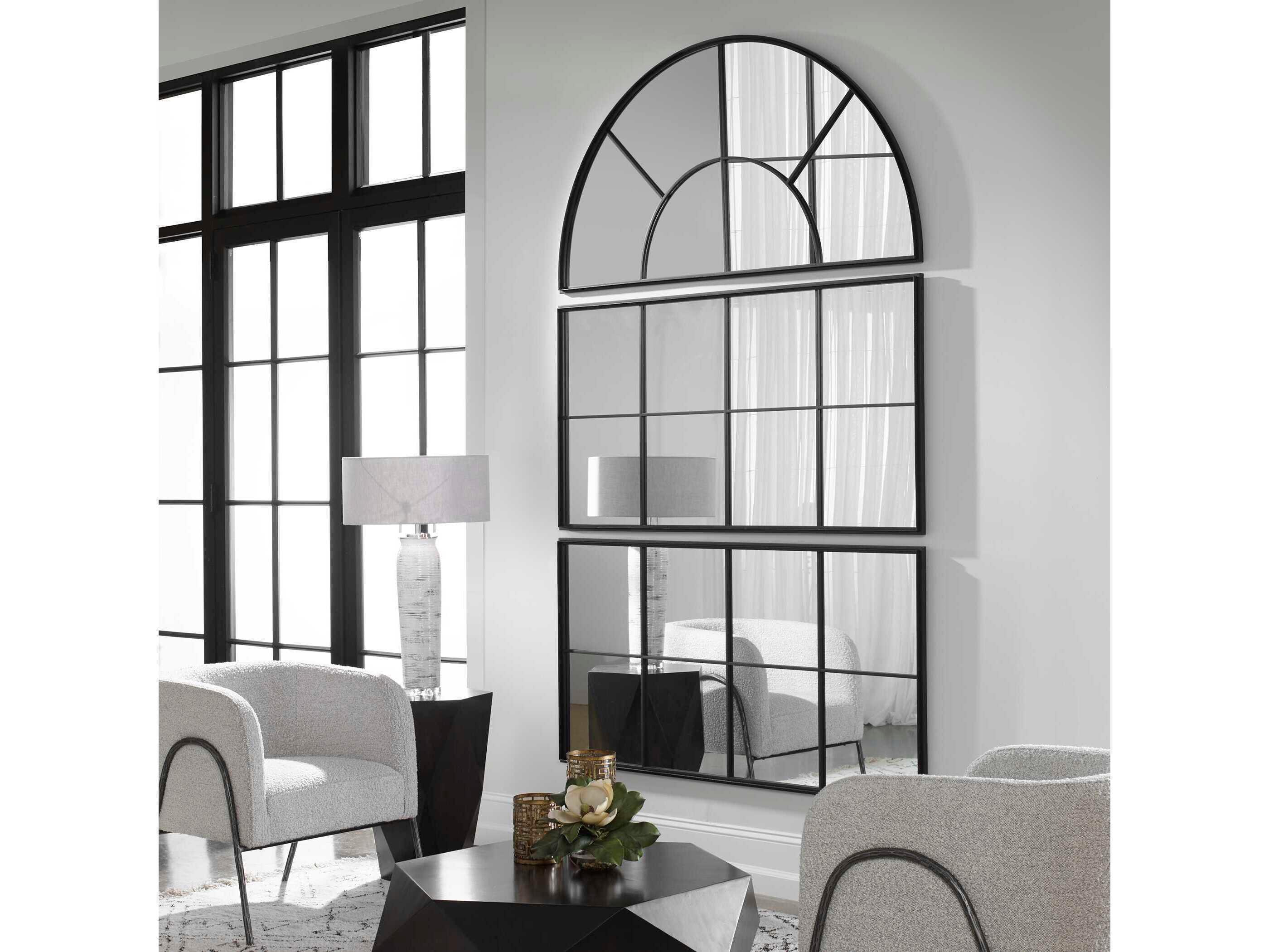 Uttermost Rousseau Black Window Arch Wall Mirror