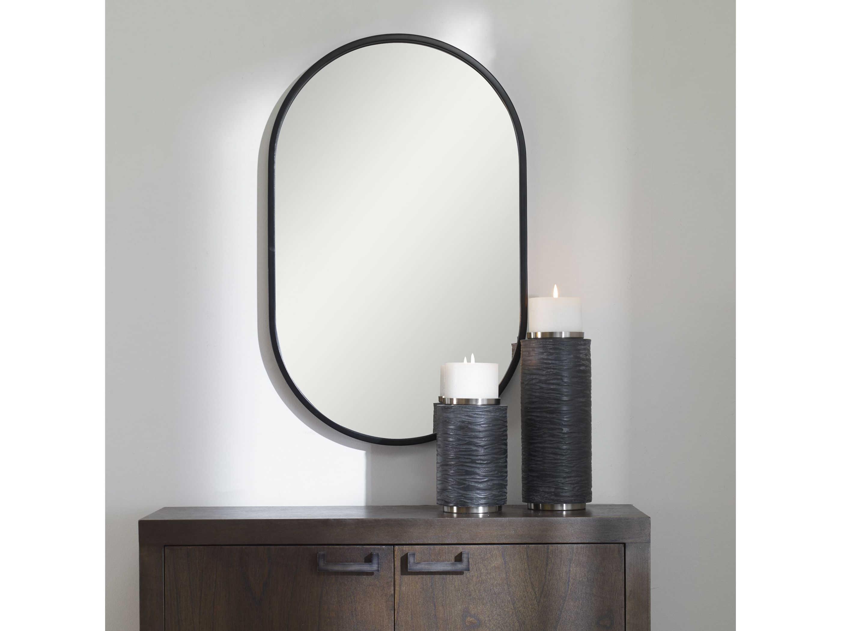 Uttermost Varina Satin Black Oval Wall Mirror