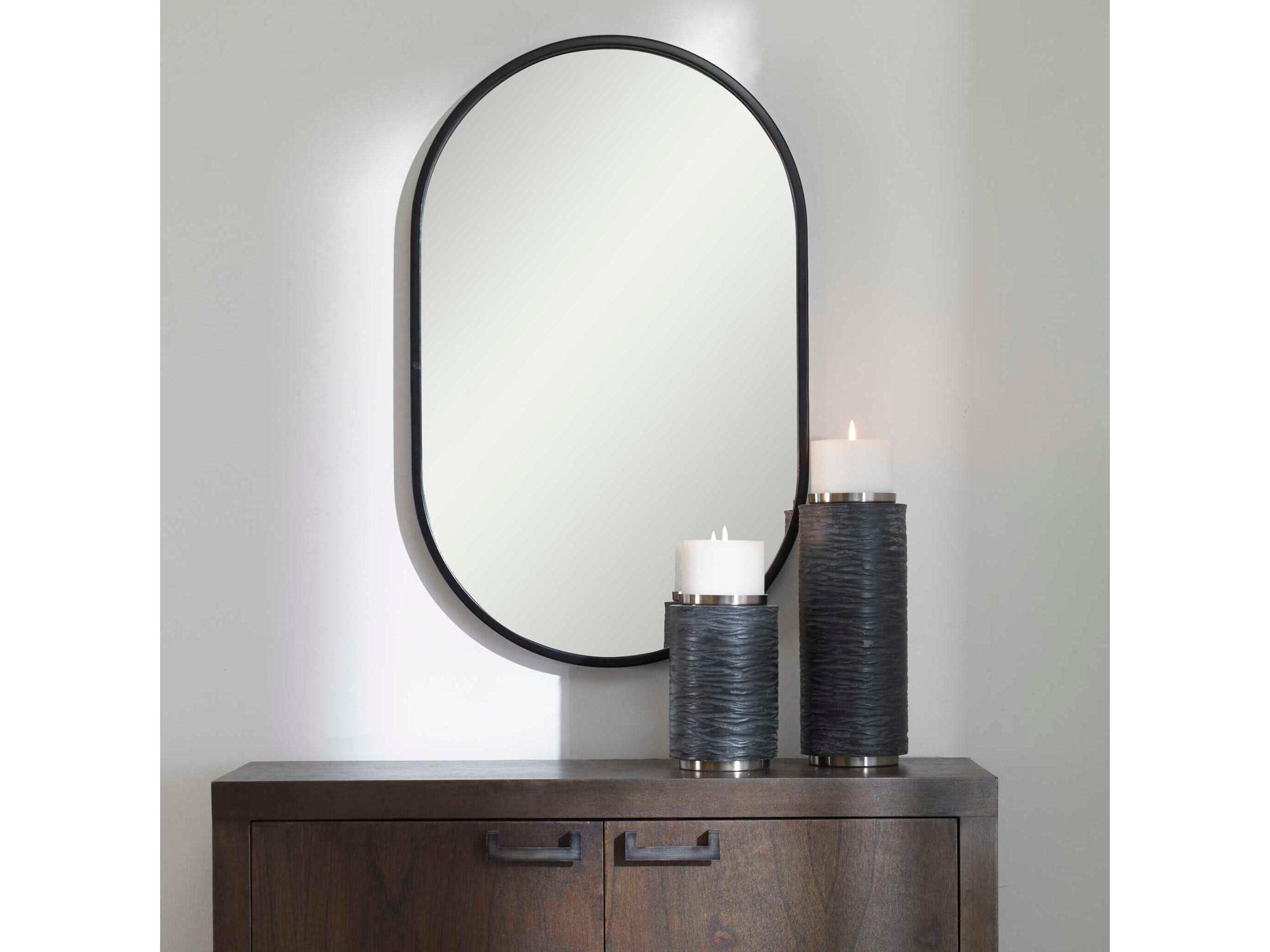 Uttermost Varina Satin Black Oval Wall Mirror