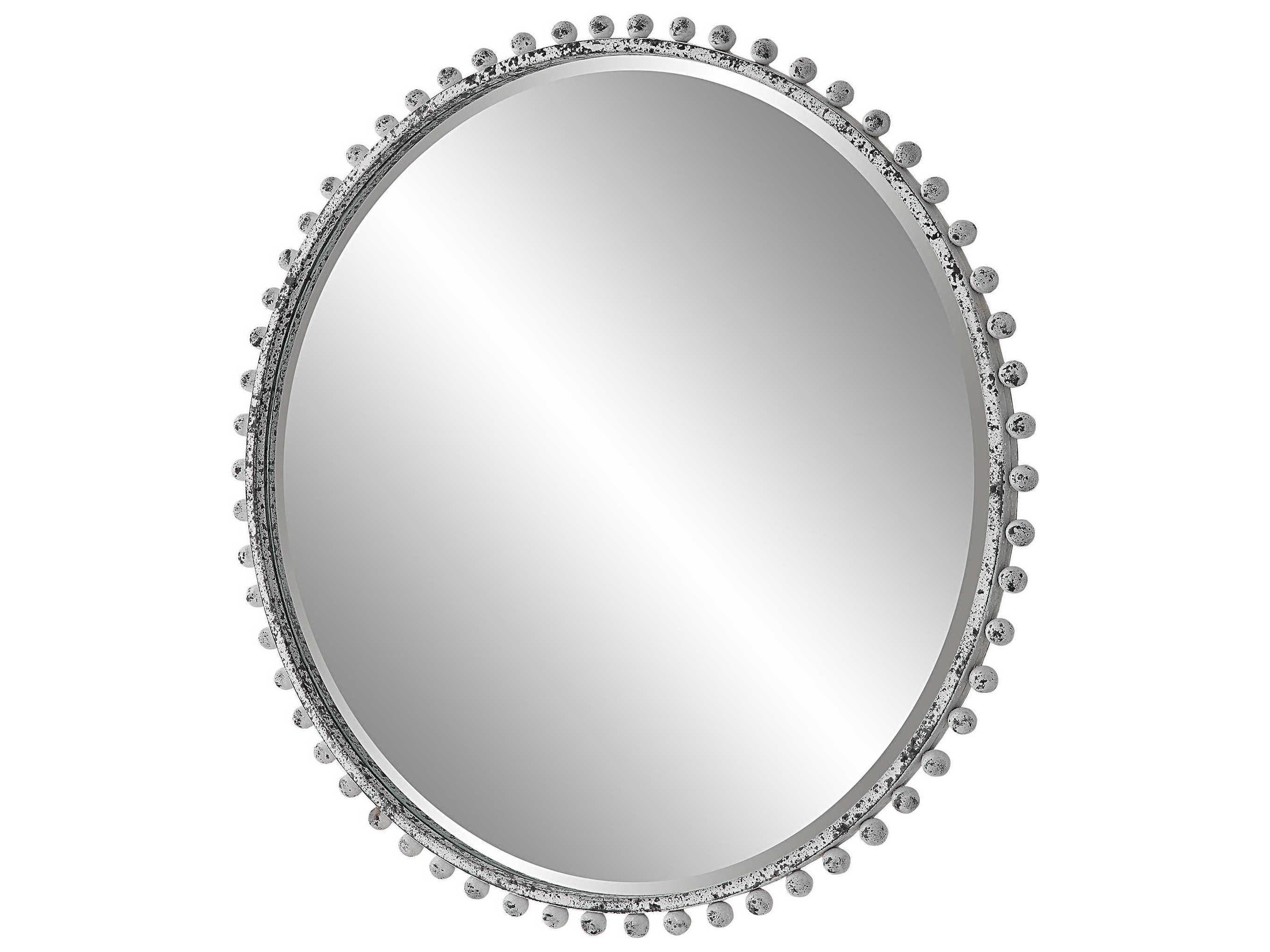 Uttermost Taza Aged White With Rustic Black Round Wall Mirror