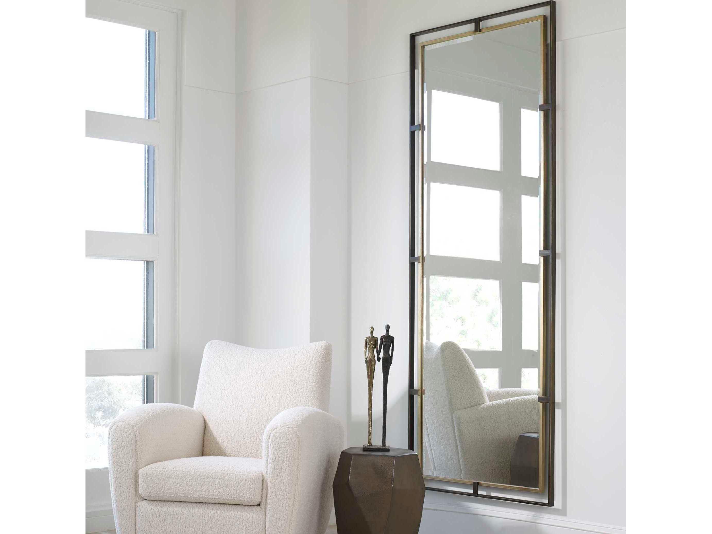 Uttermost Carrizo Rustic Bronze / Antiqued Gold Leaf Rectangular Floor Mirror