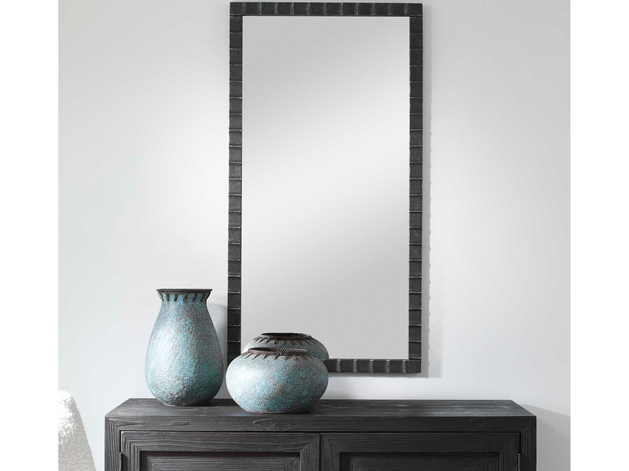 Uttermost Dandridge Distressed Matte Black With Silver Undertones Rectangular Wall Mirror