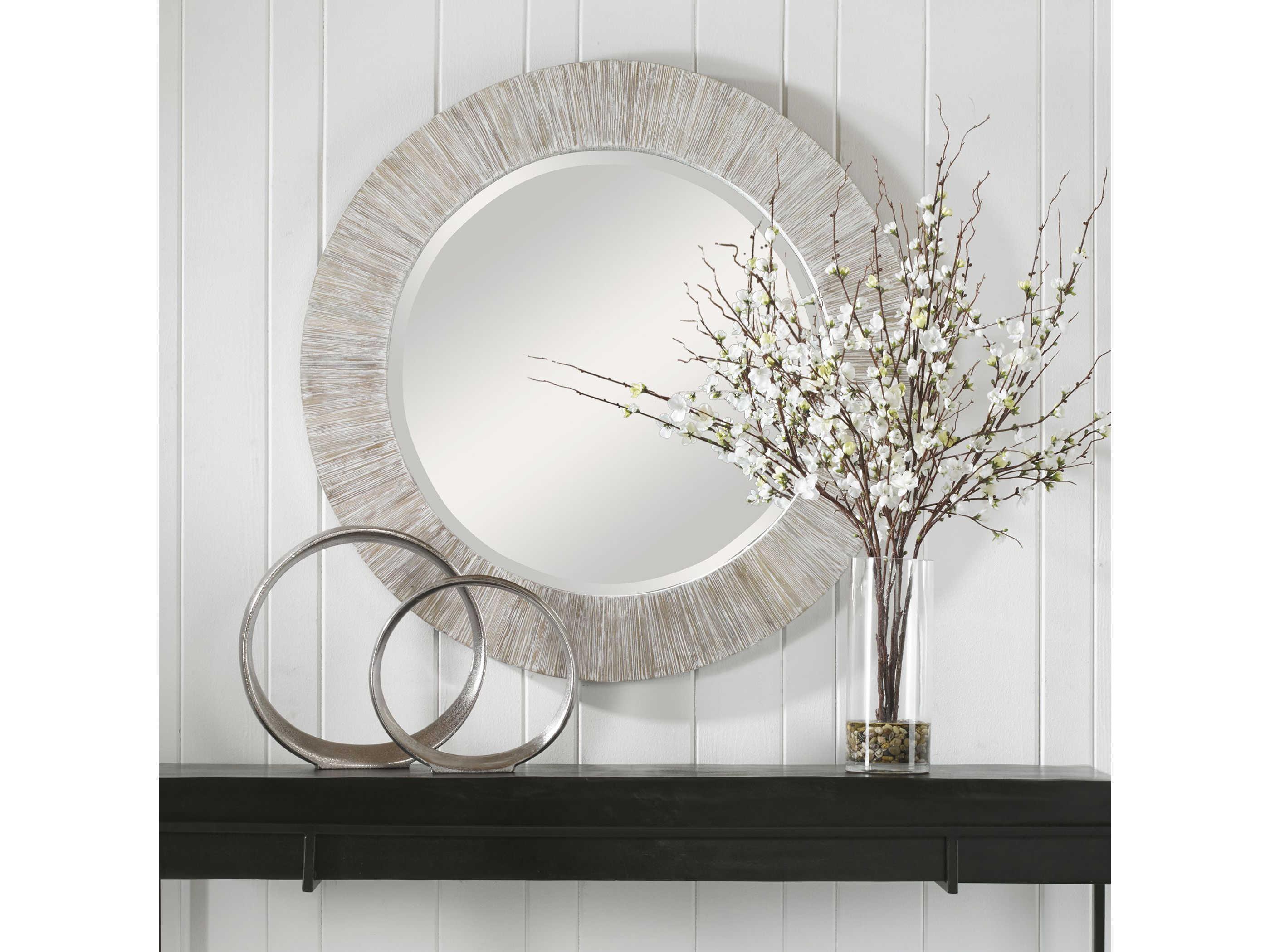 Uttermost Repose Whitewash Round Wall Mirror