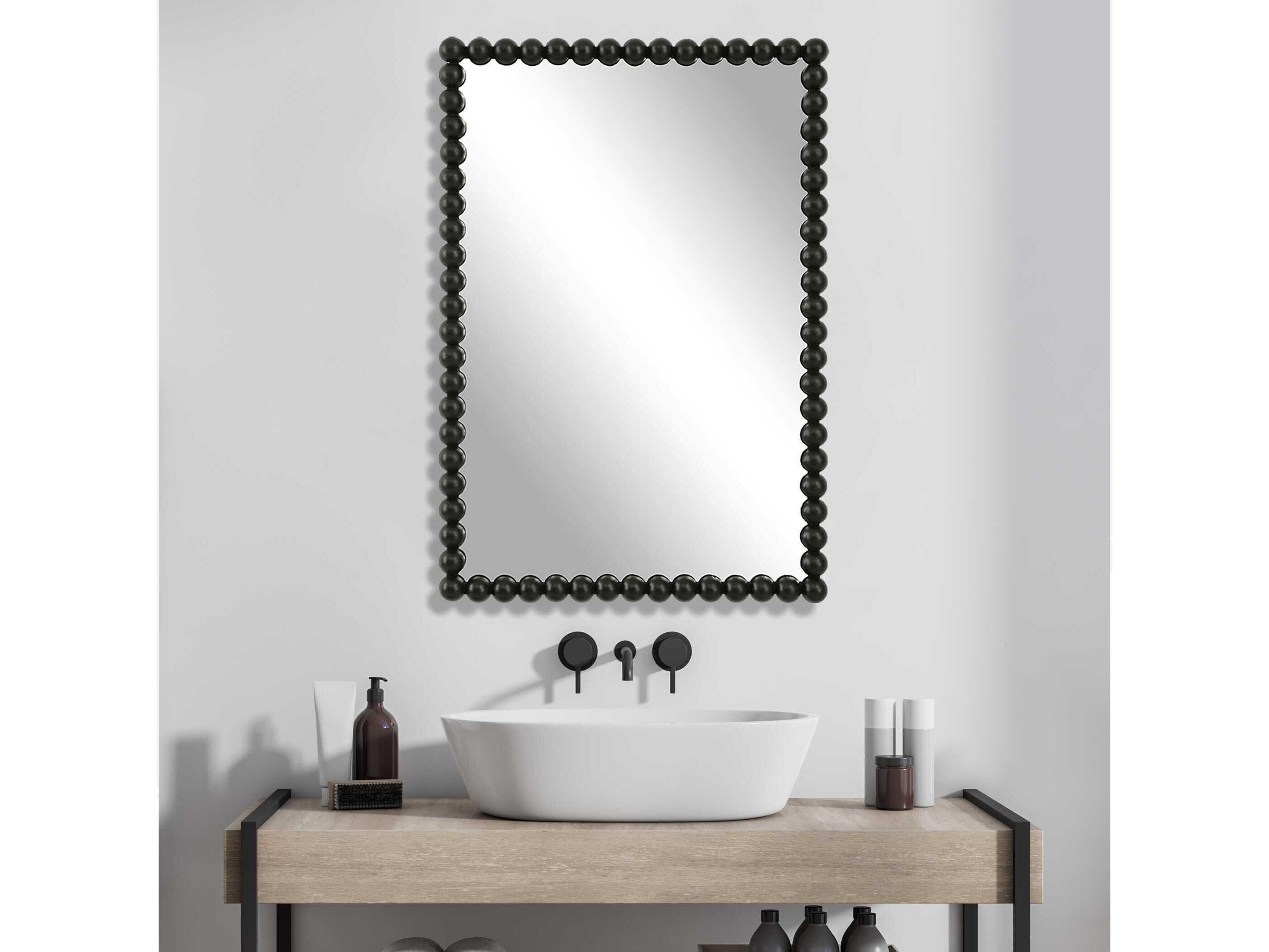 Uttermost Serna Satin Black Rectangular Wall Mirror