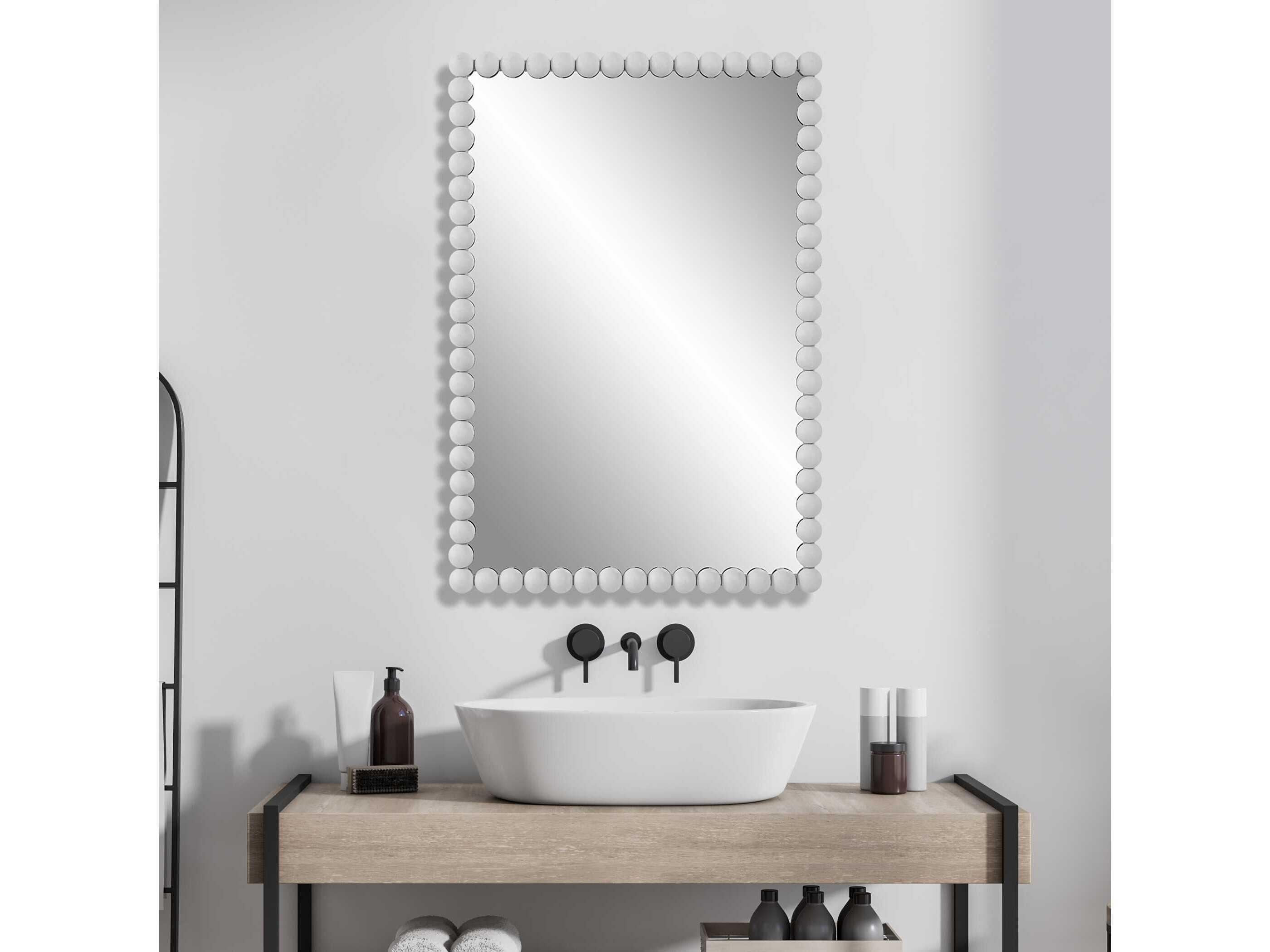 Uttermost Serna Matte White Rectangular Wall Mirror