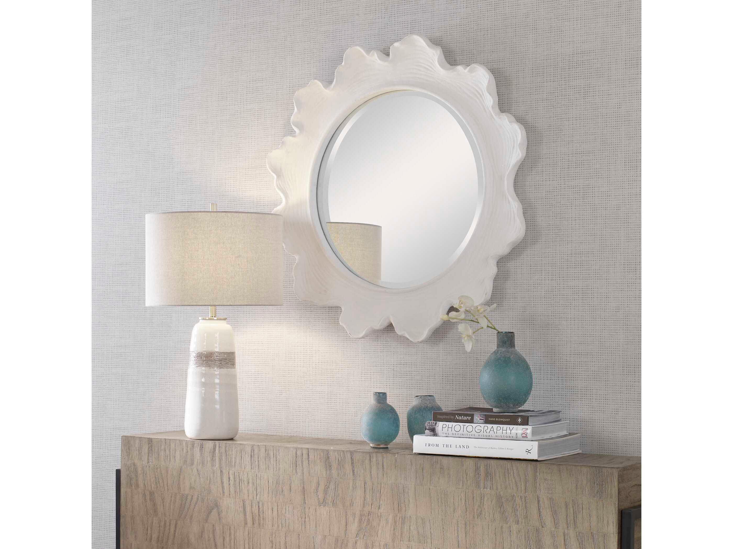 Uttermost Sea Coral White Round Wall Mirror