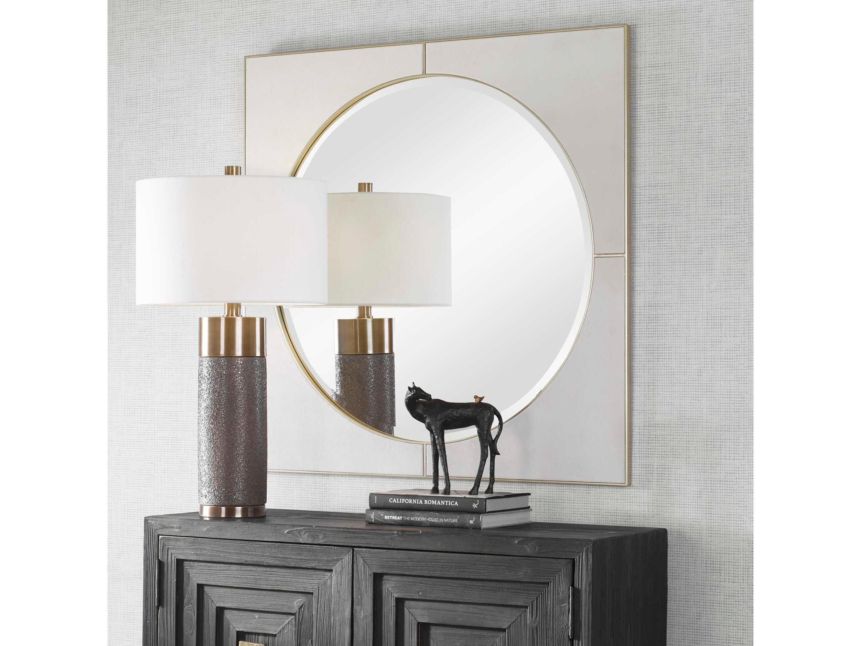 Uttermost Cyprus White Faux Shagreen / Soft Gold Square Wall Mirror