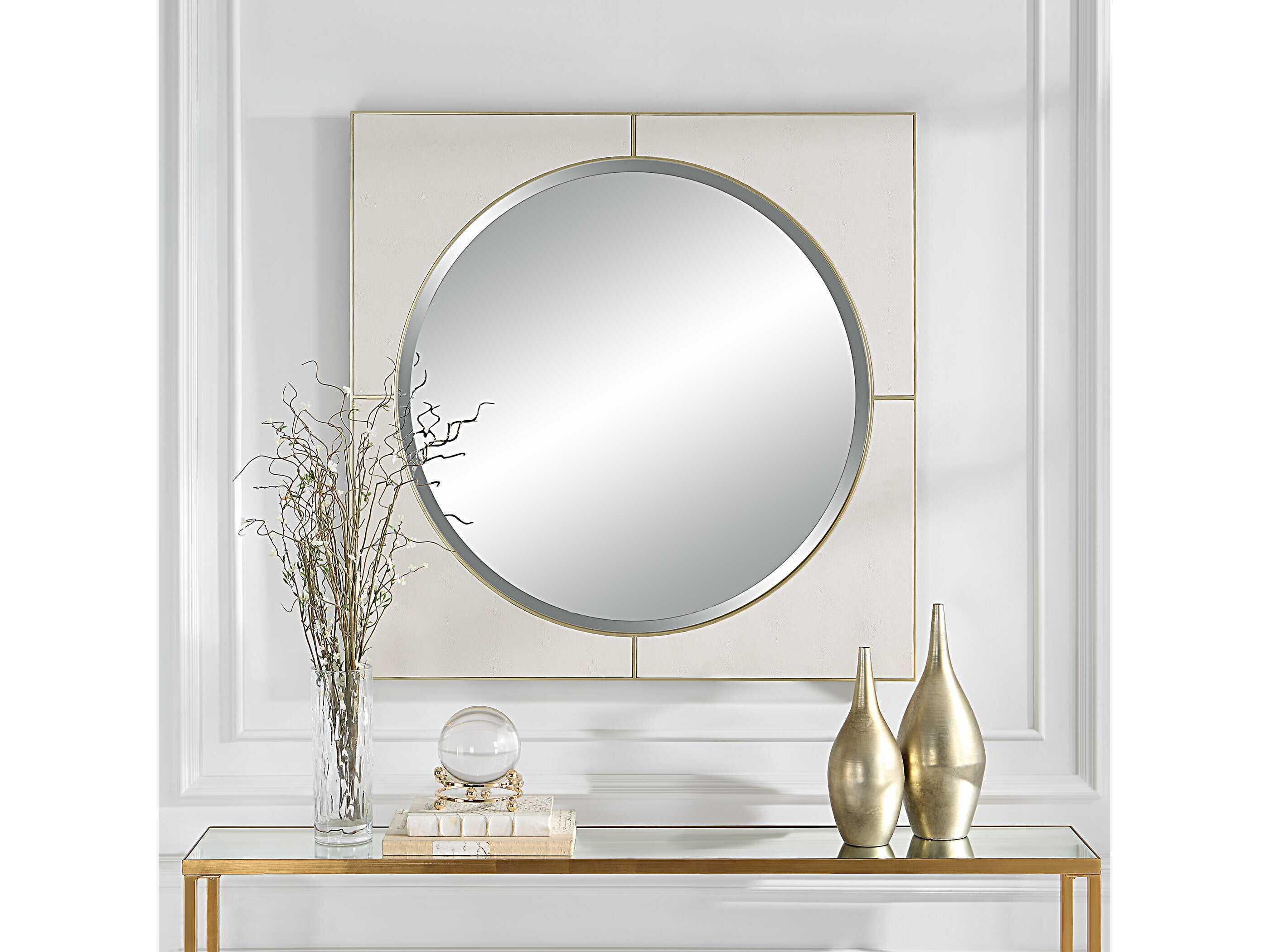 Uttermost Cyprus White Faux Shagreen / Soft Gold Square Wall Mirror