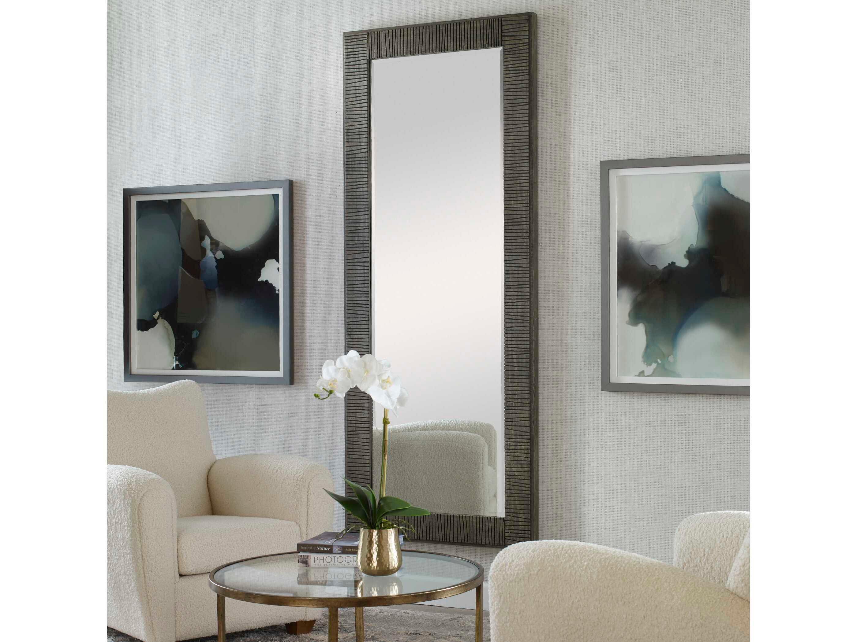 Uttermost Figaro Aged Gray Wash Rectangular Floor Mirror