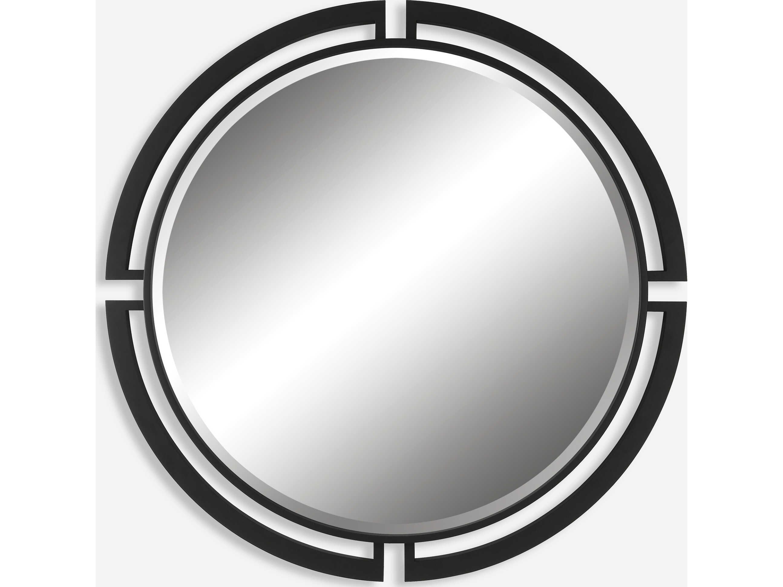 Uttermost Quadrant Satin Black Round Wall Mirror