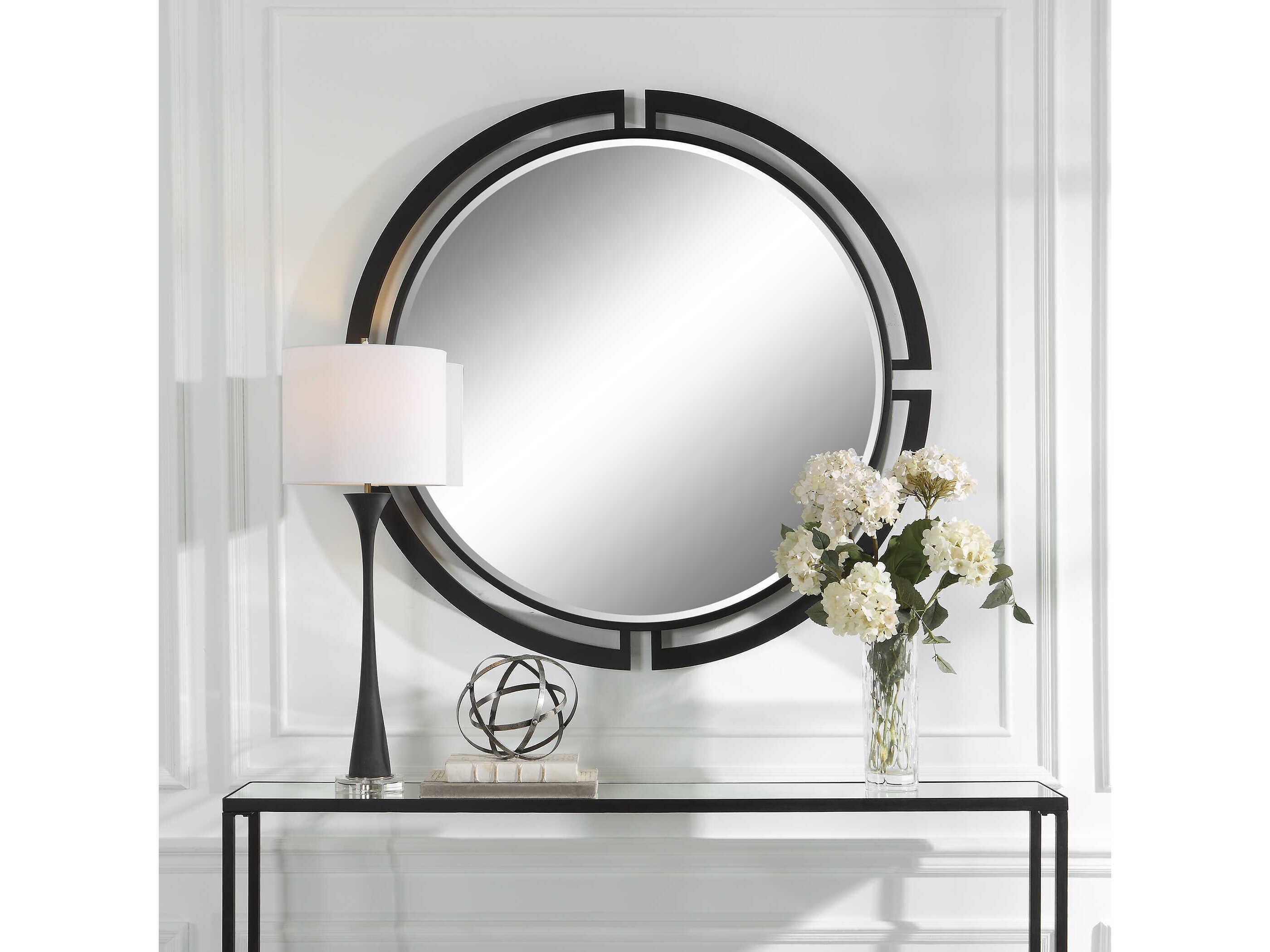 Uttermost Quadrant Satin Black Round Wall Mirror