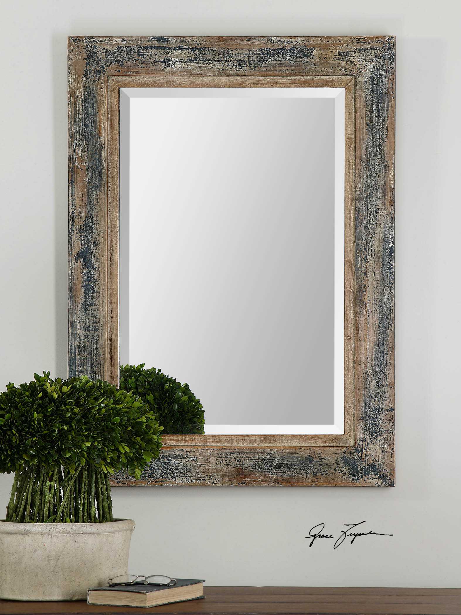 Uttermost Bozeman Distressed Blue Wall Mirror