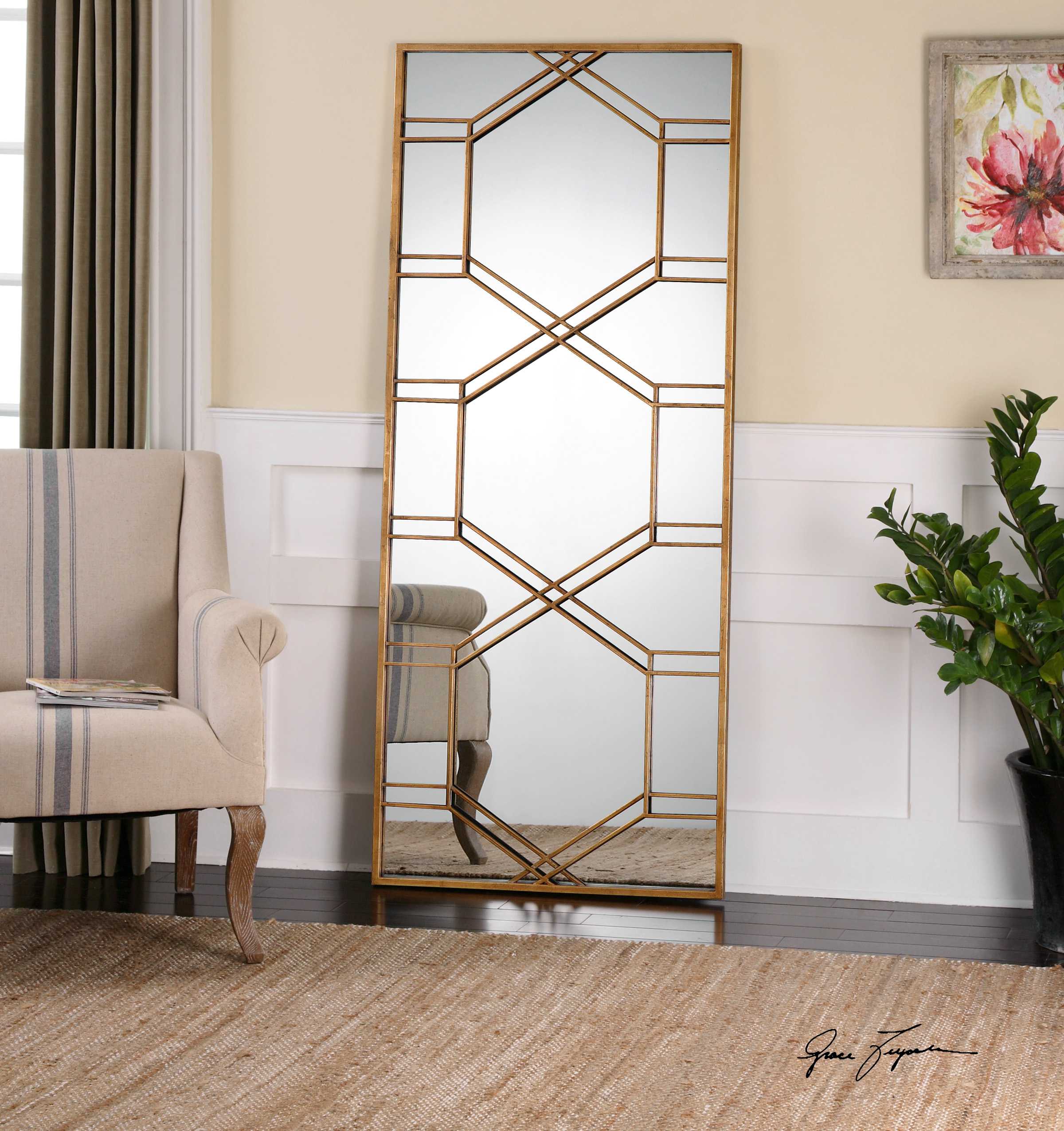 Uttermost Kennis Gold Leaf Leaner Floor Mirror