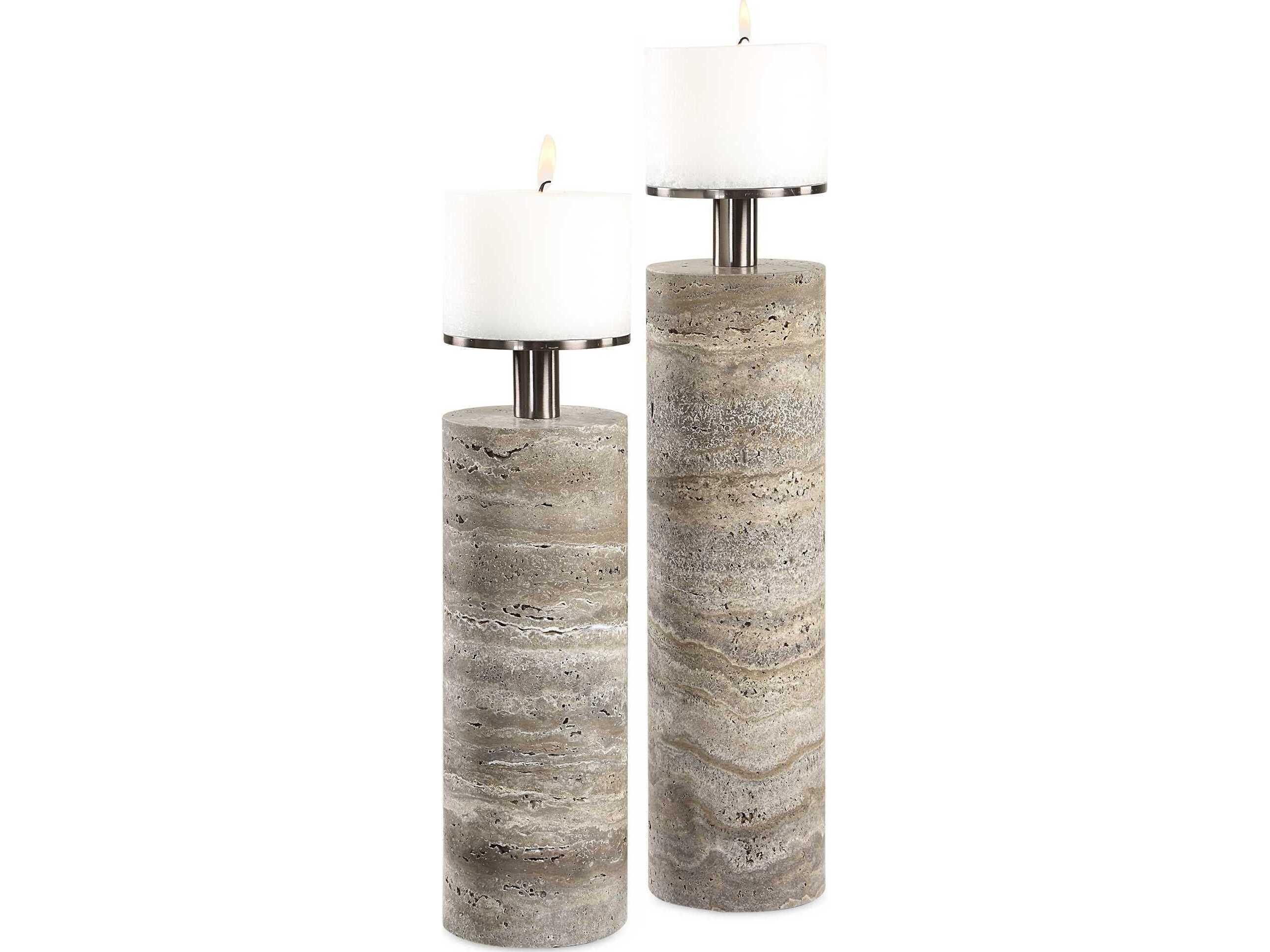 Uttermost Shadowstone Gray Candle Holder (Set of 2)