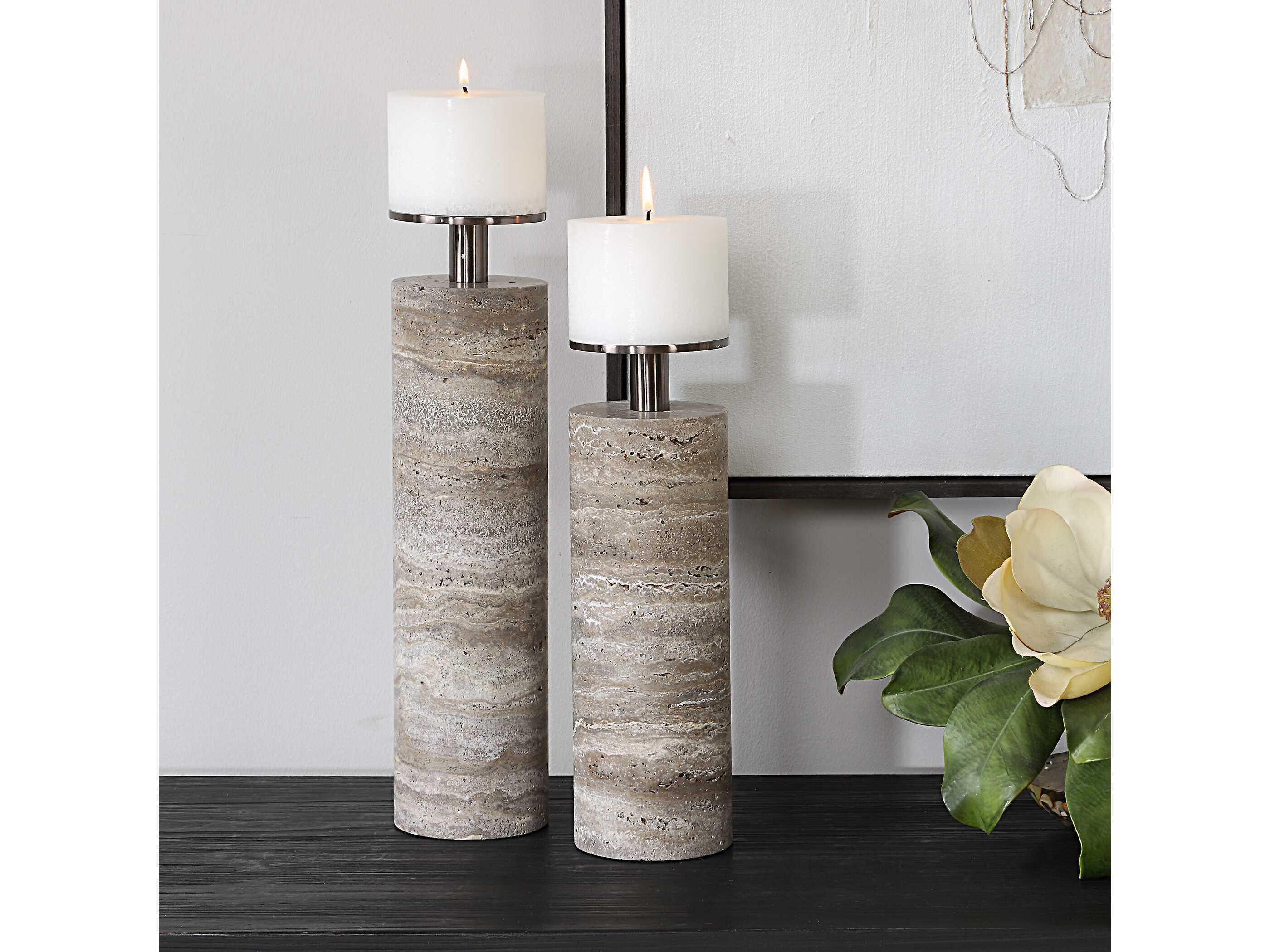 Uttermost Shadowstone Gray Candle Holder (Set of 2)