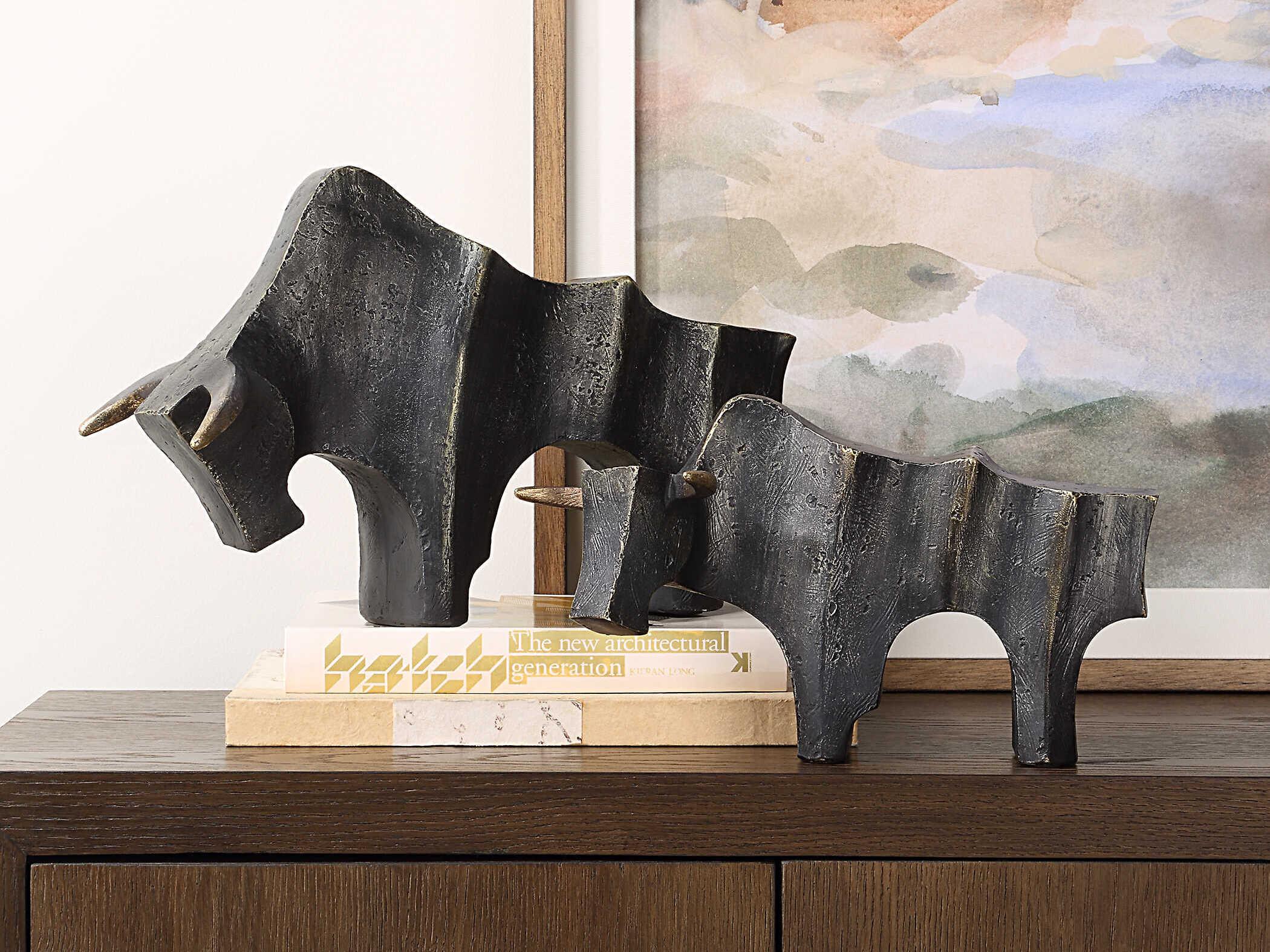 Uttermost Regal Bull Bronze Sculptures Set of 2