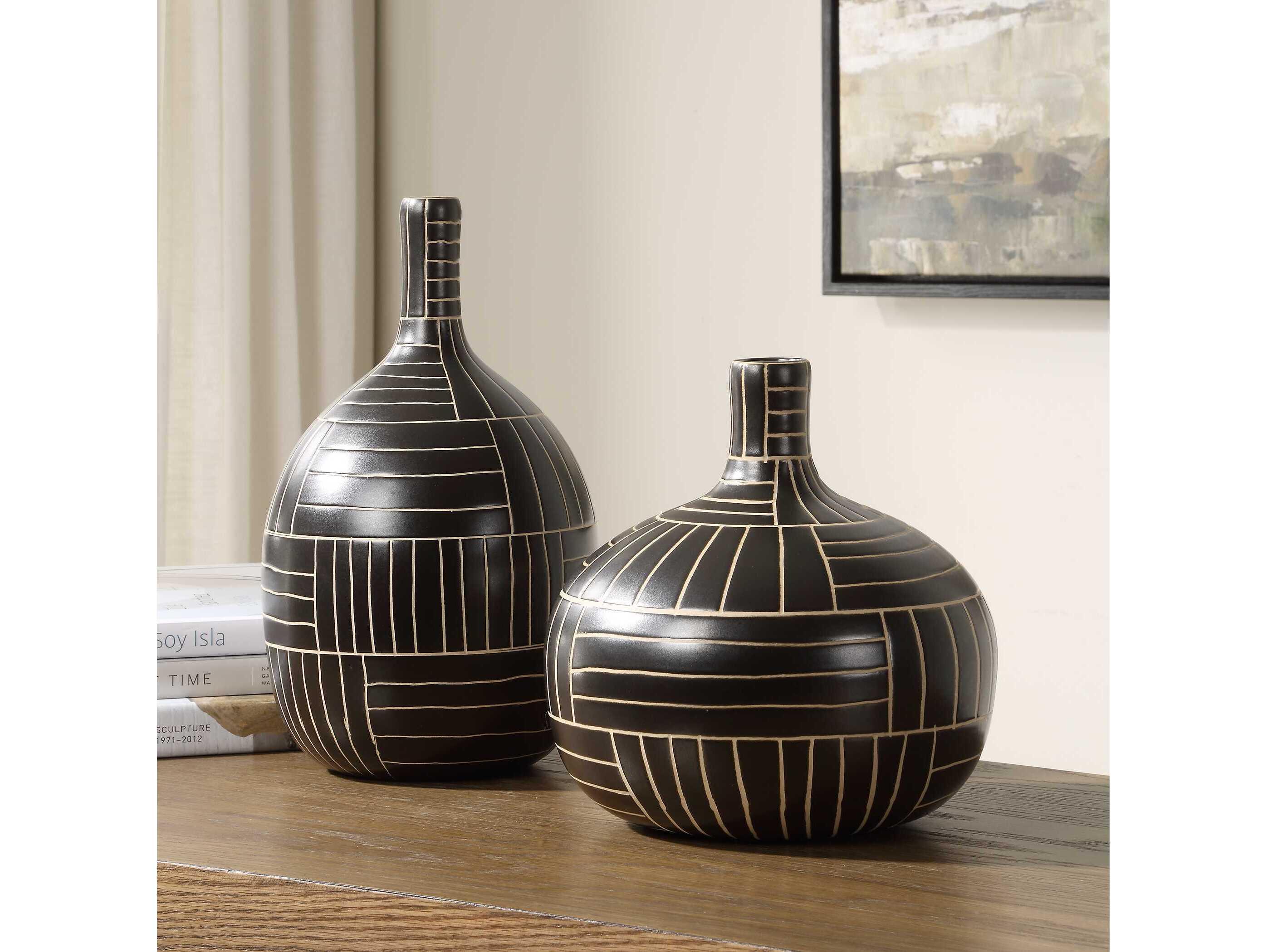 Uttermost Graphite Stride Geometric Vases Set of 2