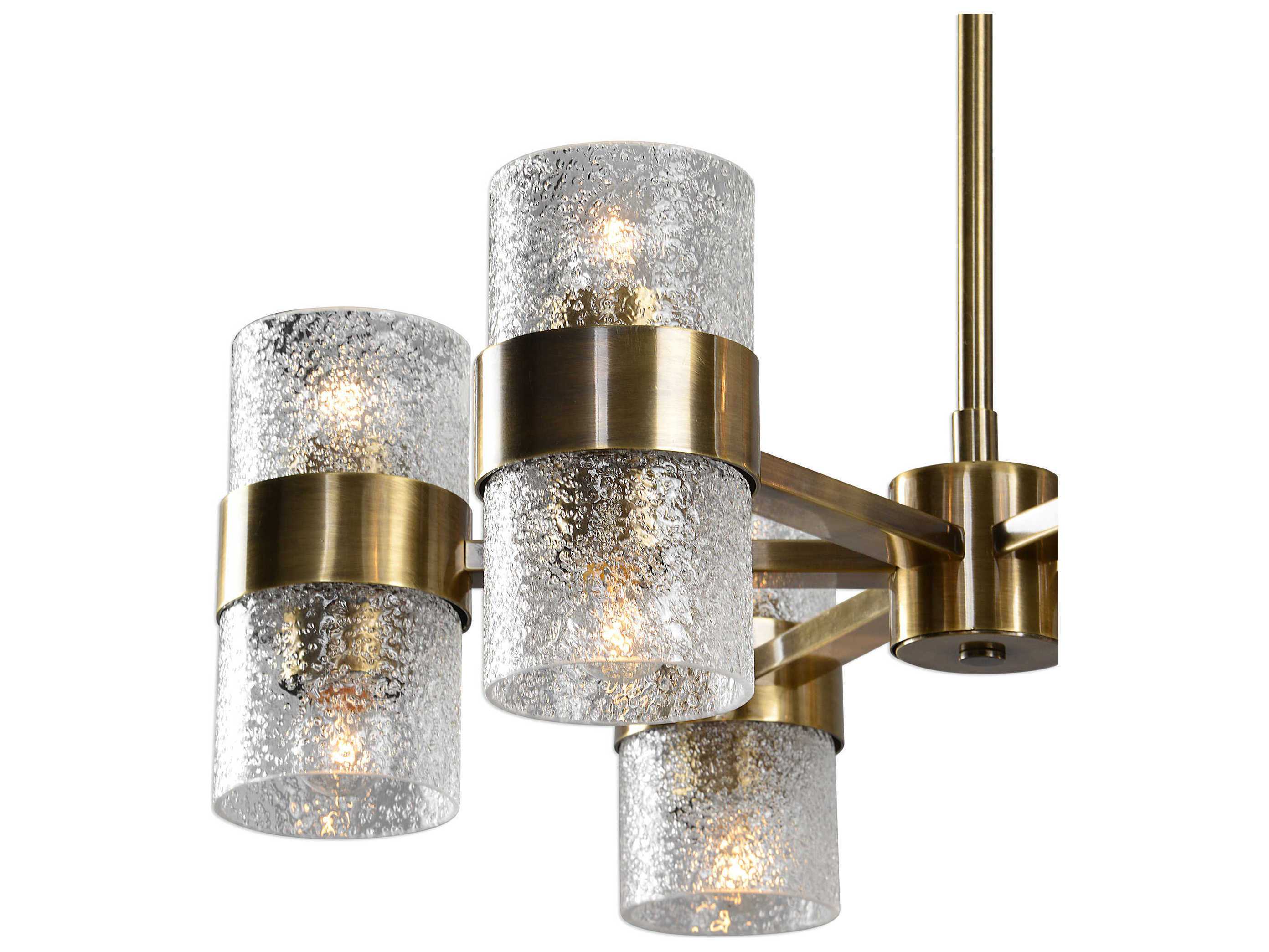 Uttermost Marinot 12-Light Antique Brass Glass Cylinder Chandelier