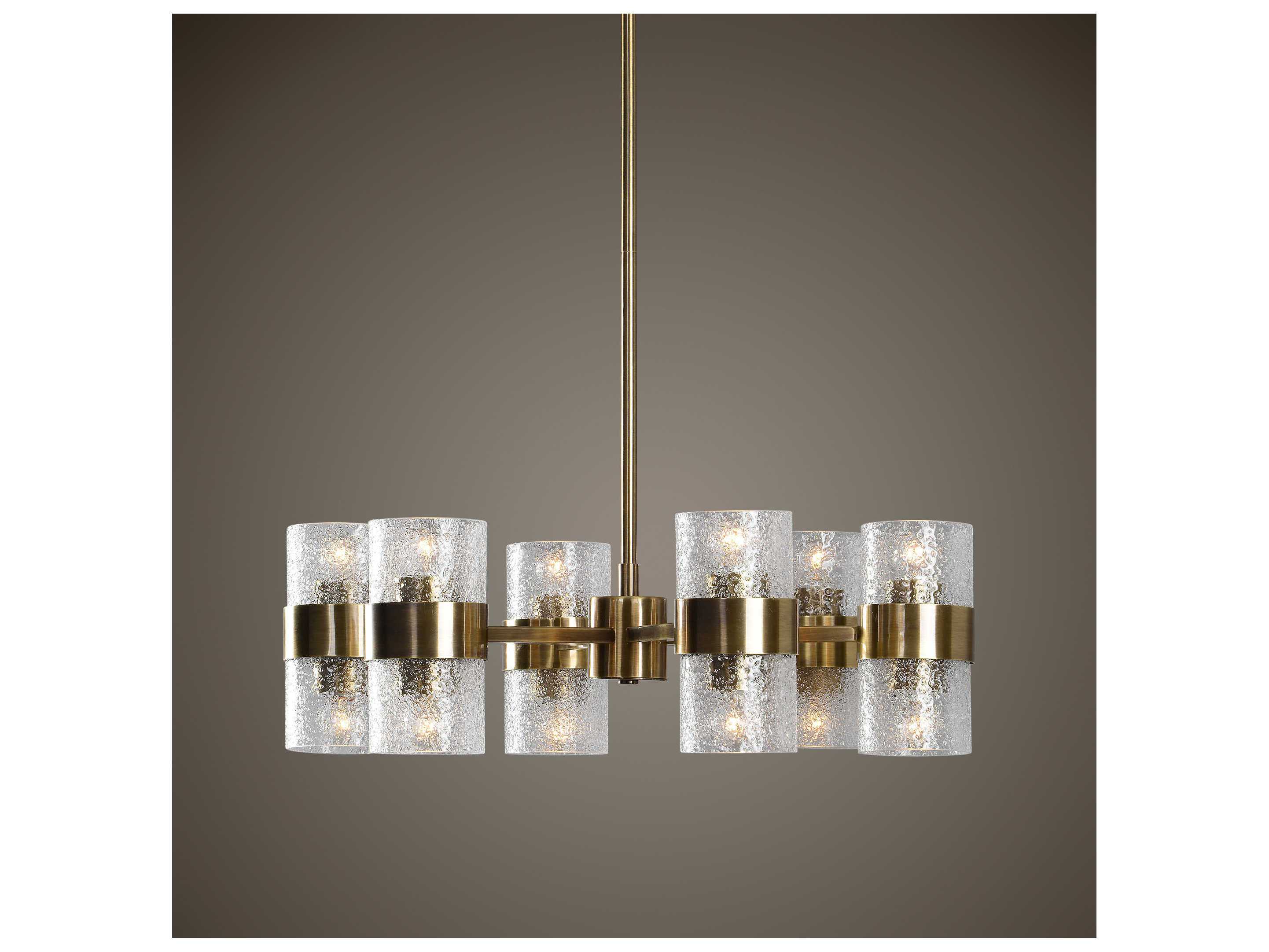 Uttermost Marinot 12-Light Antique Brass Glass Cylinder Chandelier