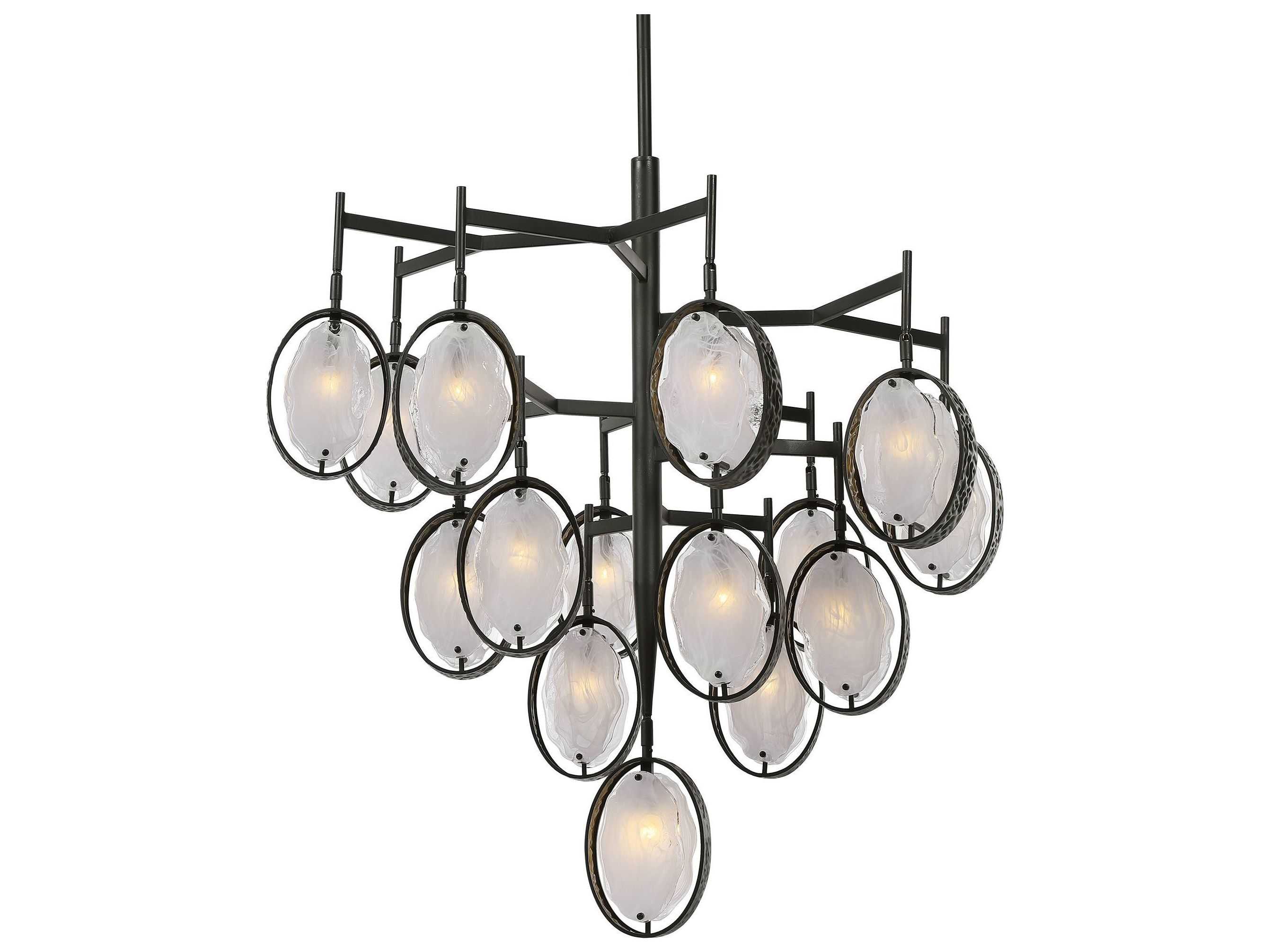 Uttermost Maxin 15-Light Dark Hammered Bronze Glass Round Tiered Chandelier