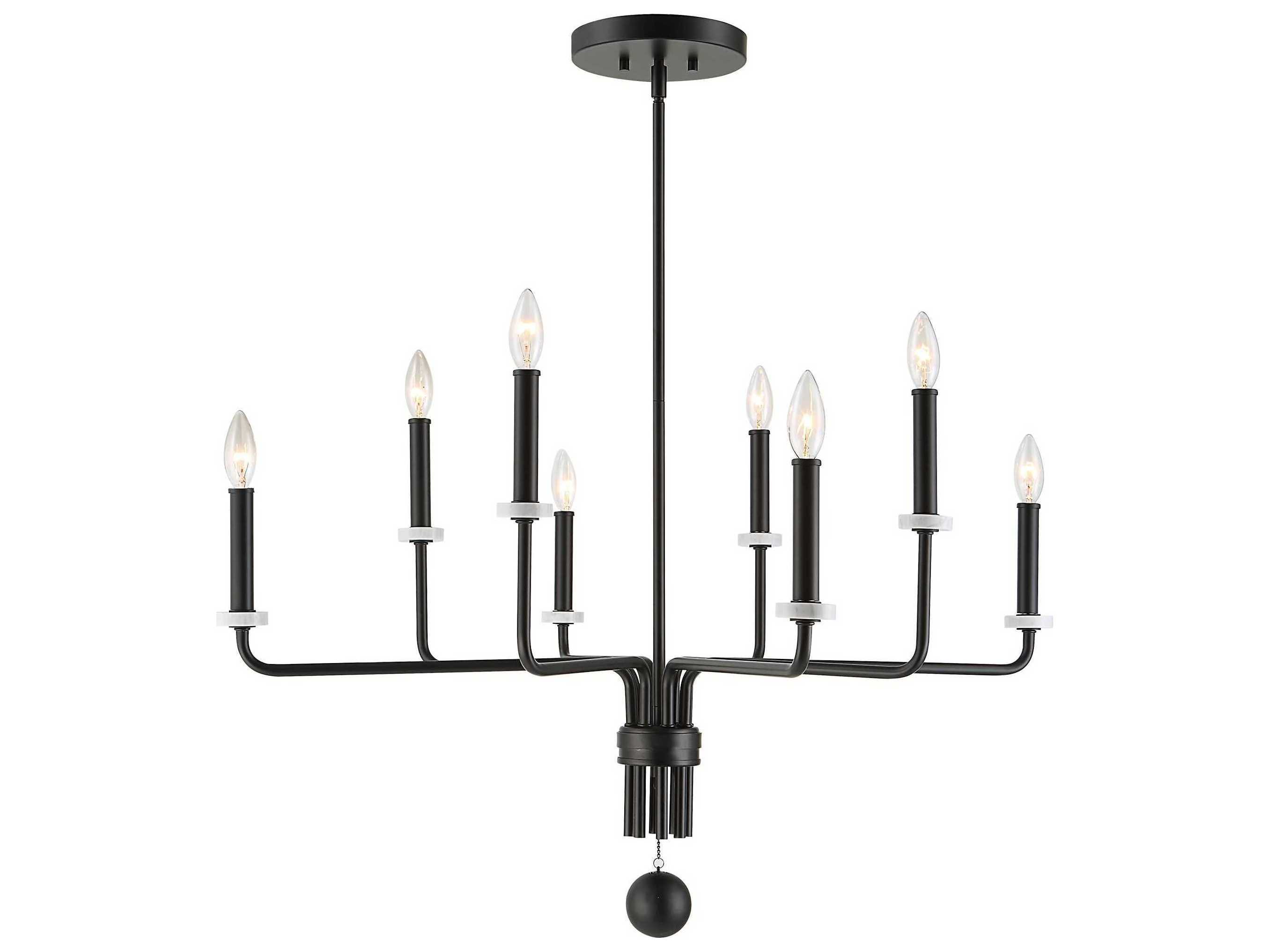 Uttermost 8-Light Matte Black White Marble Bobesche Chandelier