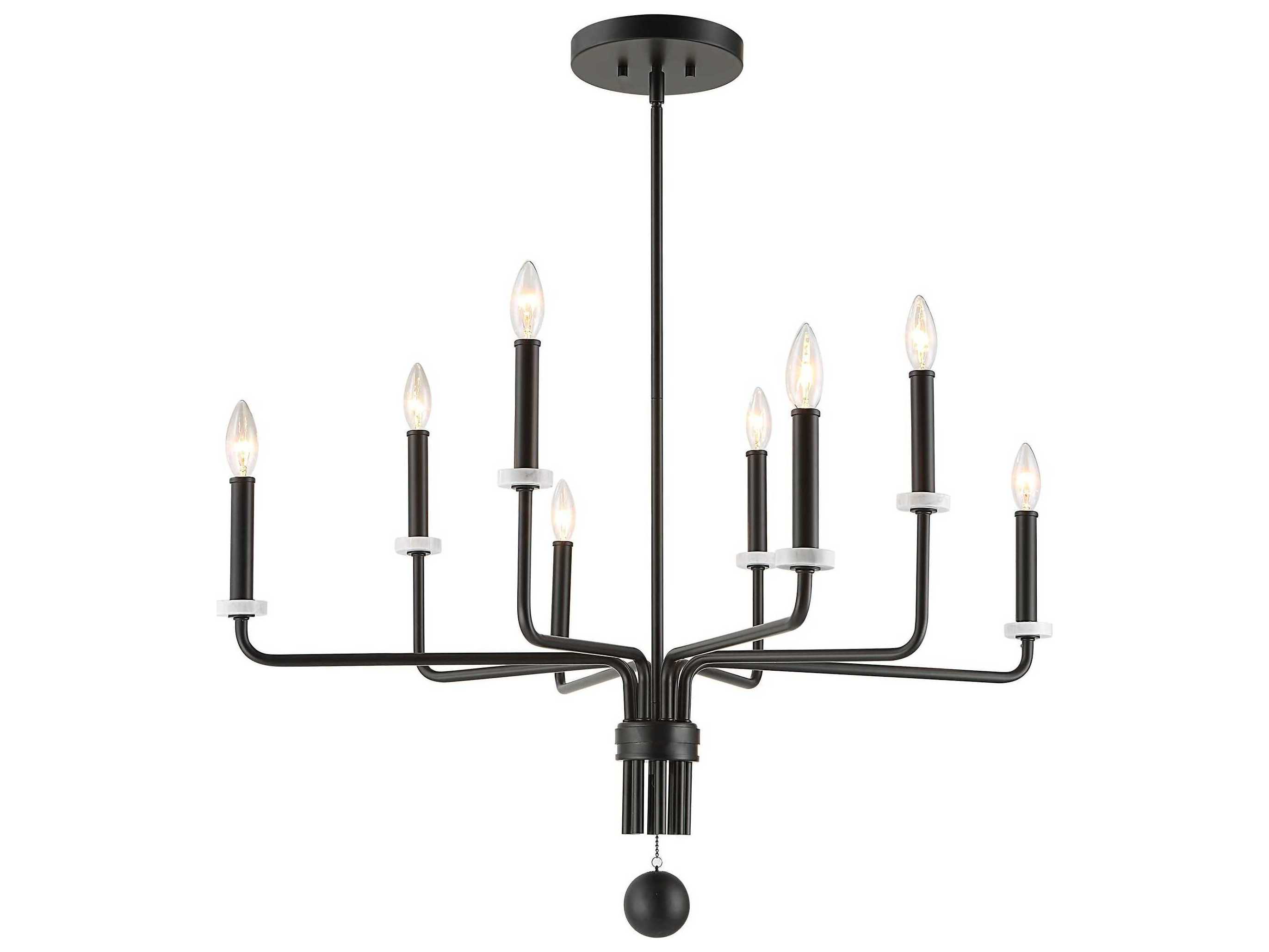 Uttermost 8-Light Matte Black White Marble Bobesche Chandelier