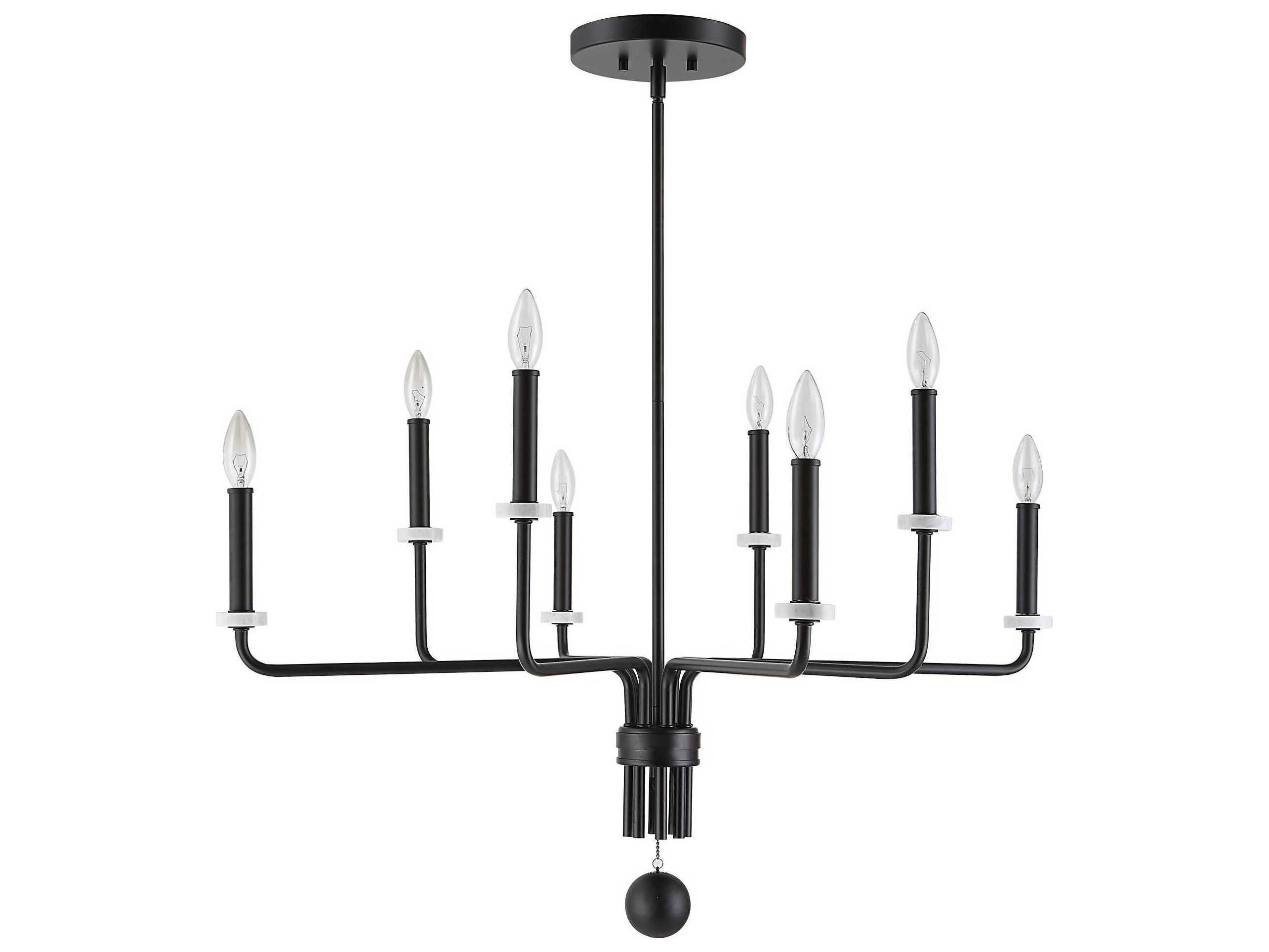 Uttermost 8-Light Matte Black White Marble Bobesche Chandelier