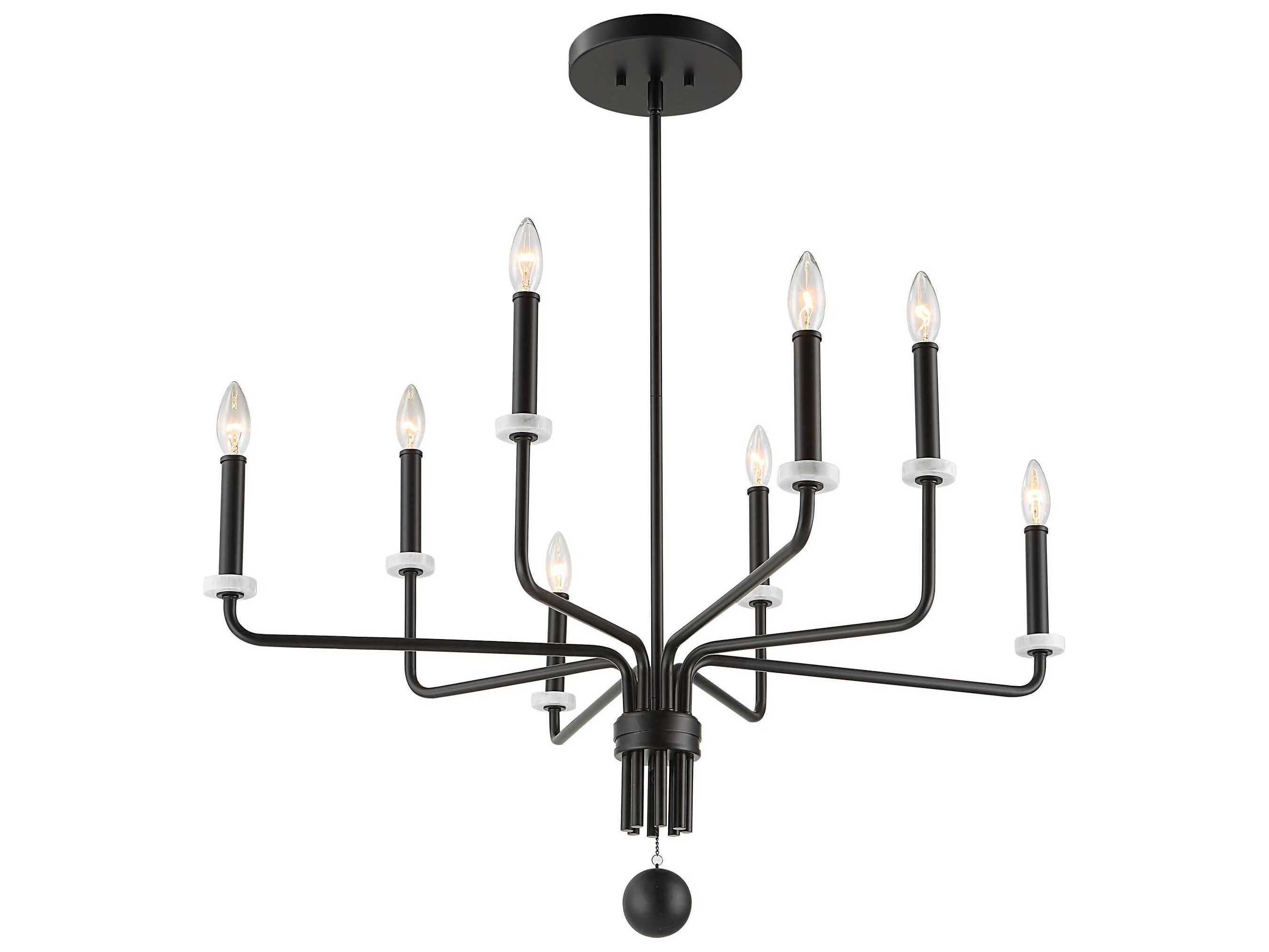 Uttermost 8-Light Matte Black White Marble Bobesche Chandelier
