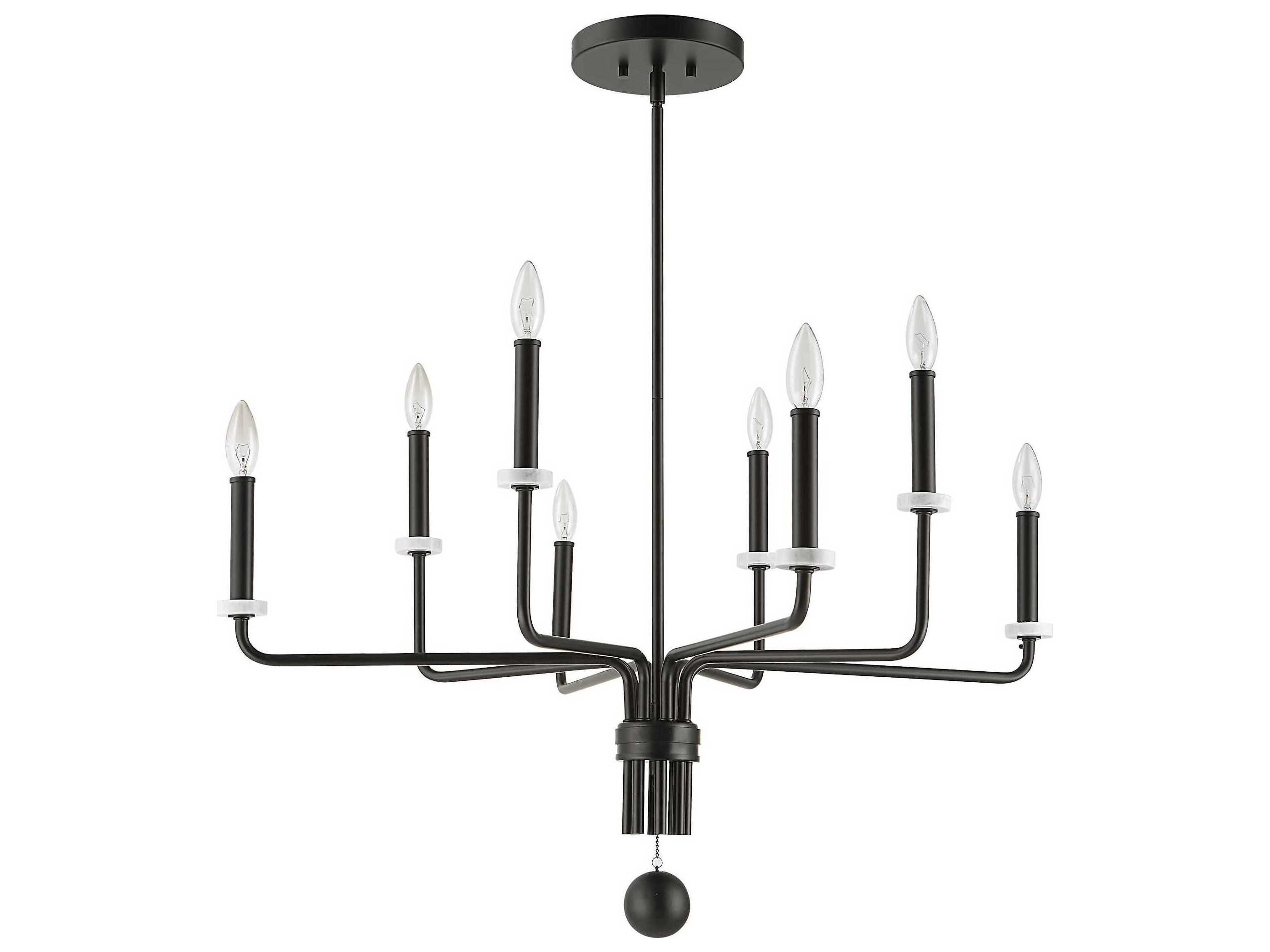 Uttermost 8-Light Matte Black White Marble Bobesche Chandelier