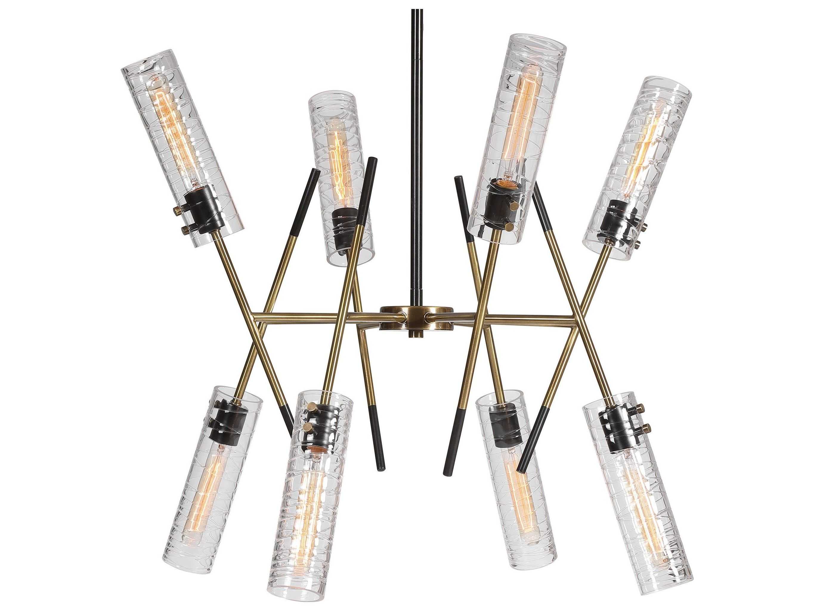 Uttermost Telesto 8-Light Textured Black Antique Brass Glass Cylinder Chandelier