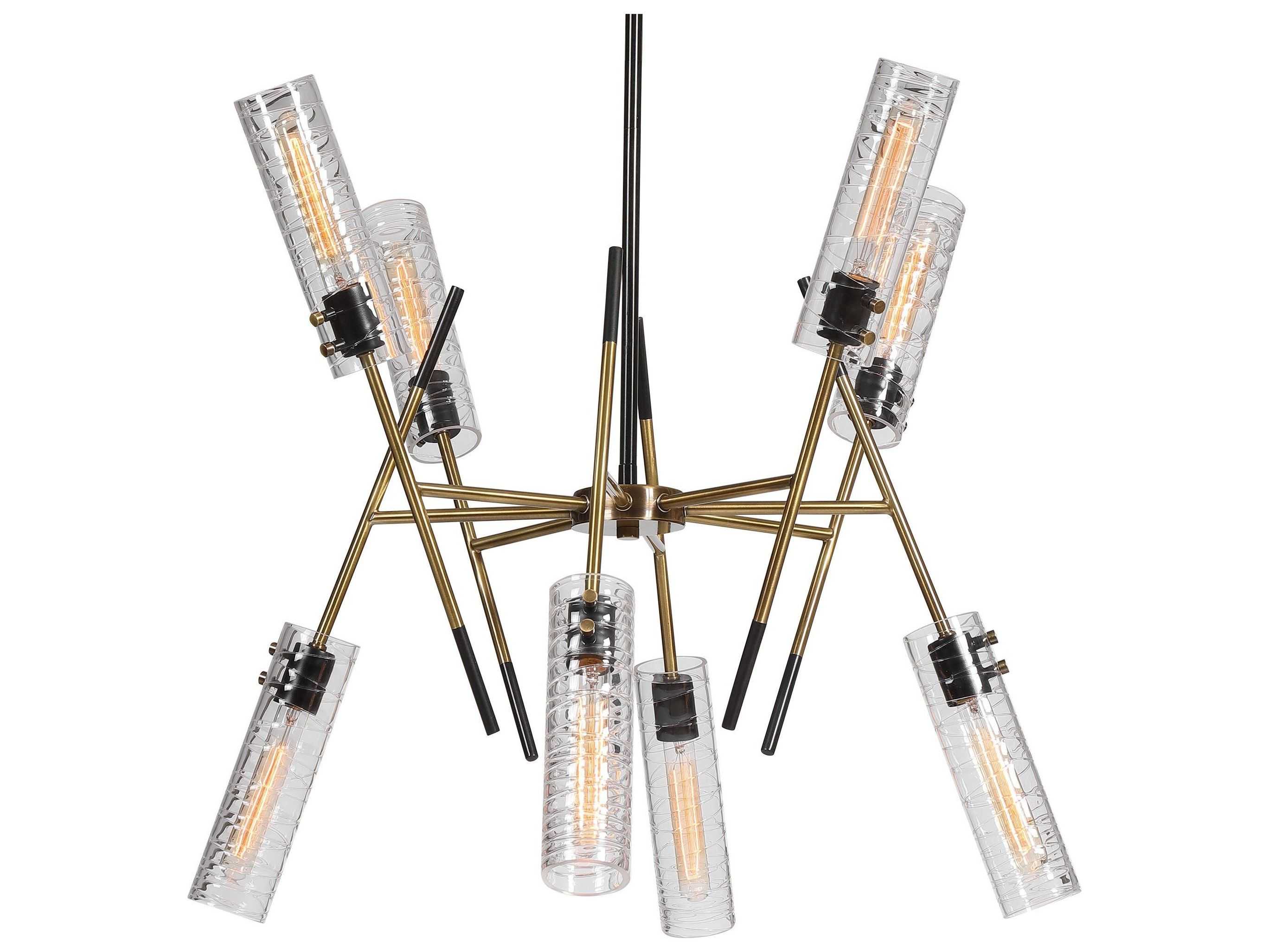 Uttermost Telesto 8-Light Textured Black Antique Brass Glass Cylinder Chandelier