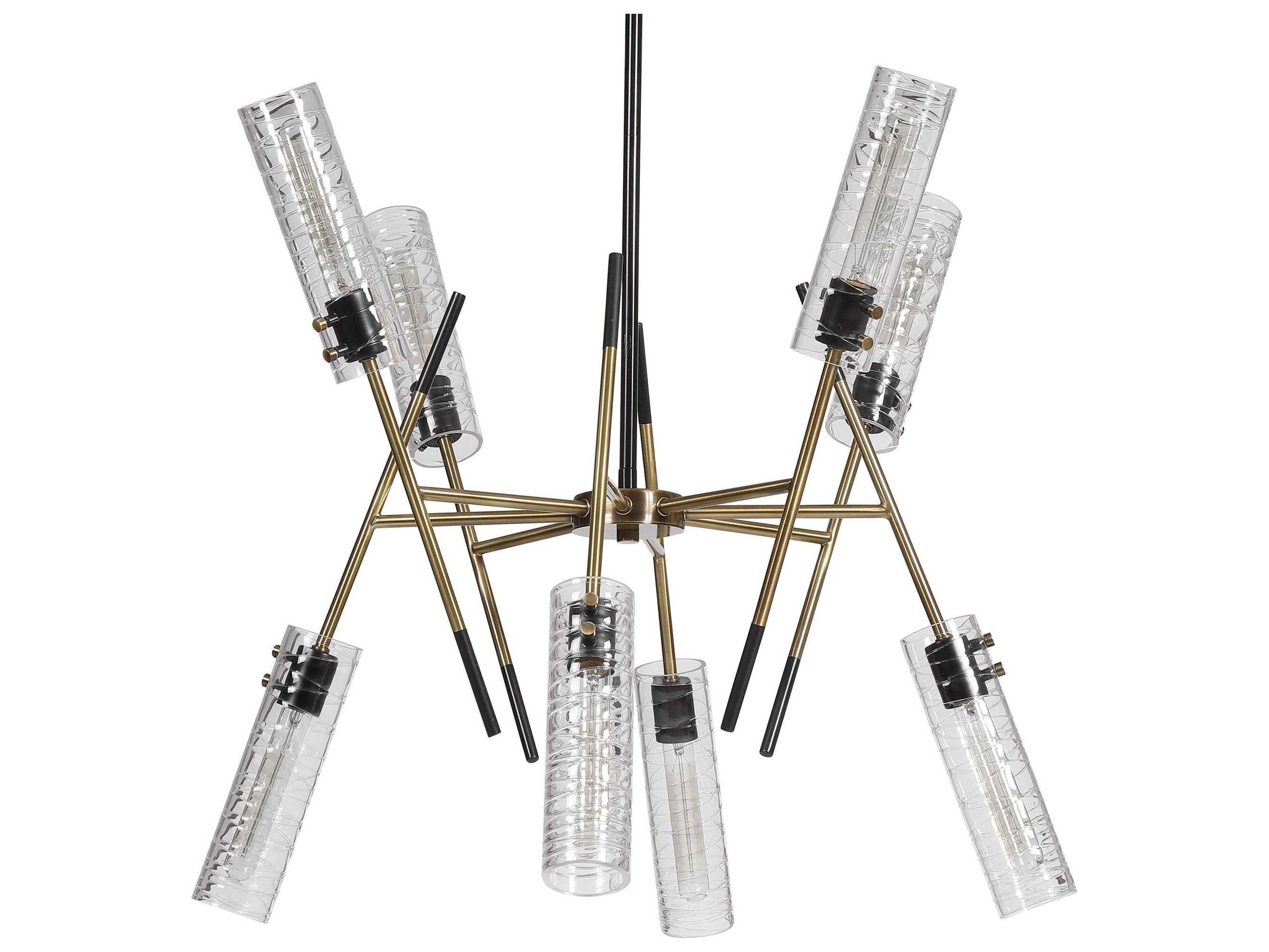 Uttermost Telesto 8-Light Textured Black Antique Brass Glass Cylinder Chandelier