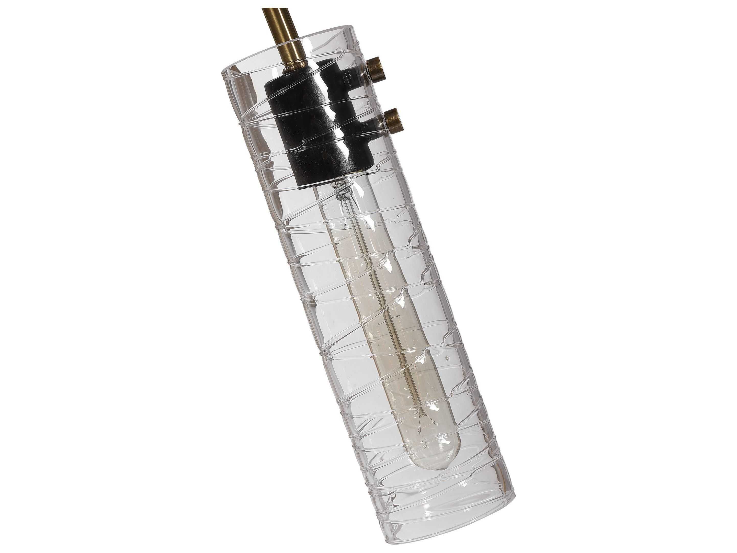 Uttermost Telesto 8-Light Textured Black Antique Brass Glass Cylinder Chandelier